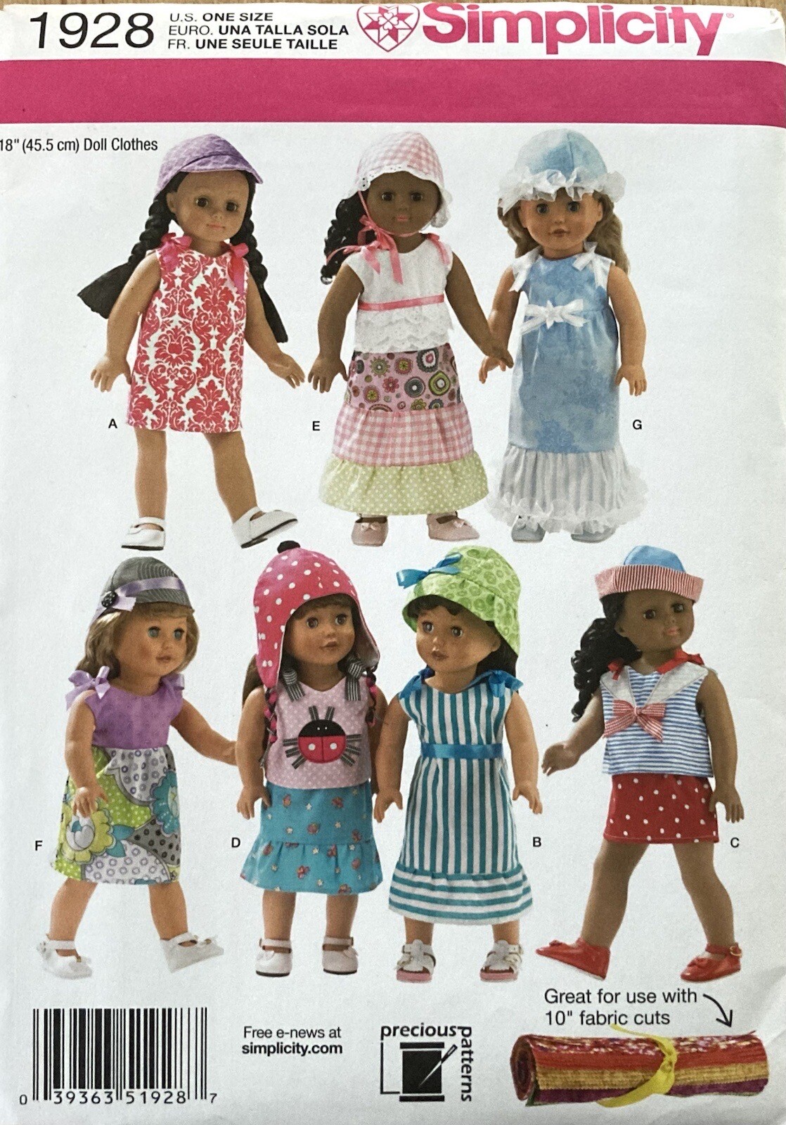Simplicity 1928 18” Doll Clothes Dress Pattern One Size Uncut
