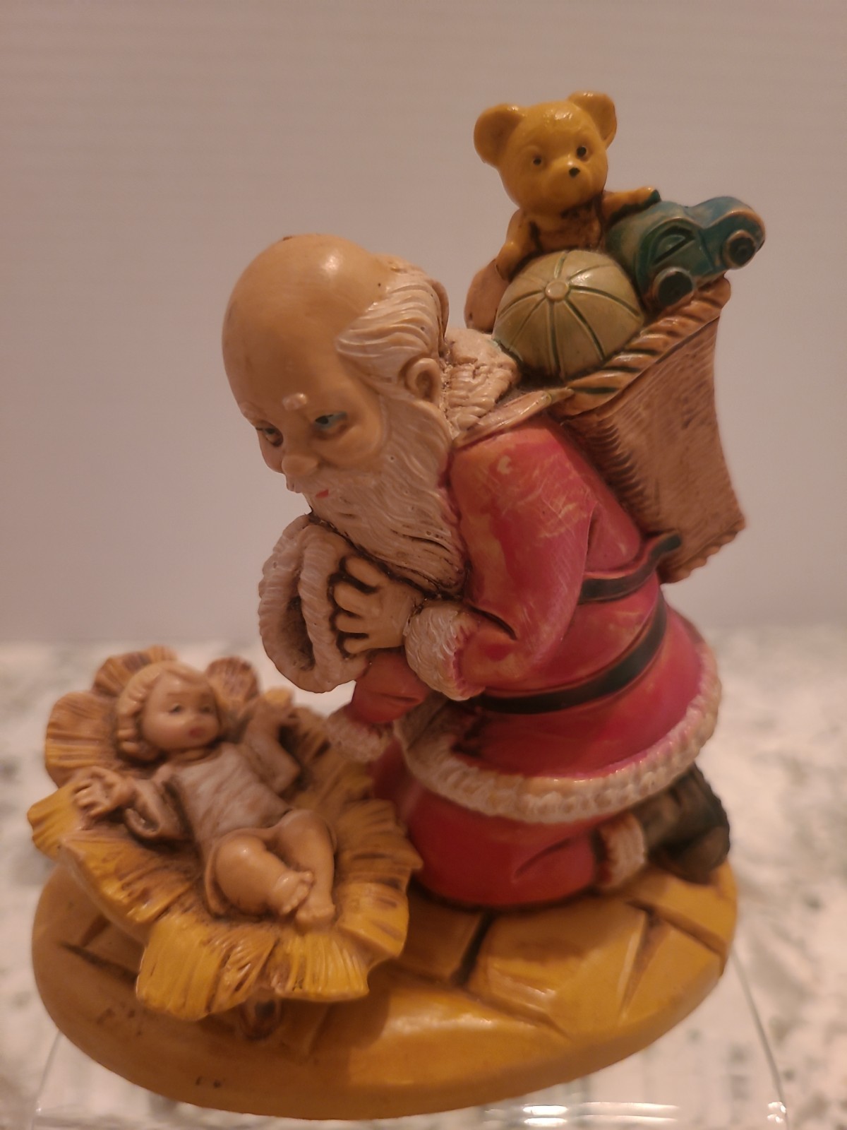 Vintage 1989 Fontanini Santa Kneeling Baby Jesus & Teddy #599 Italy Hand Painted