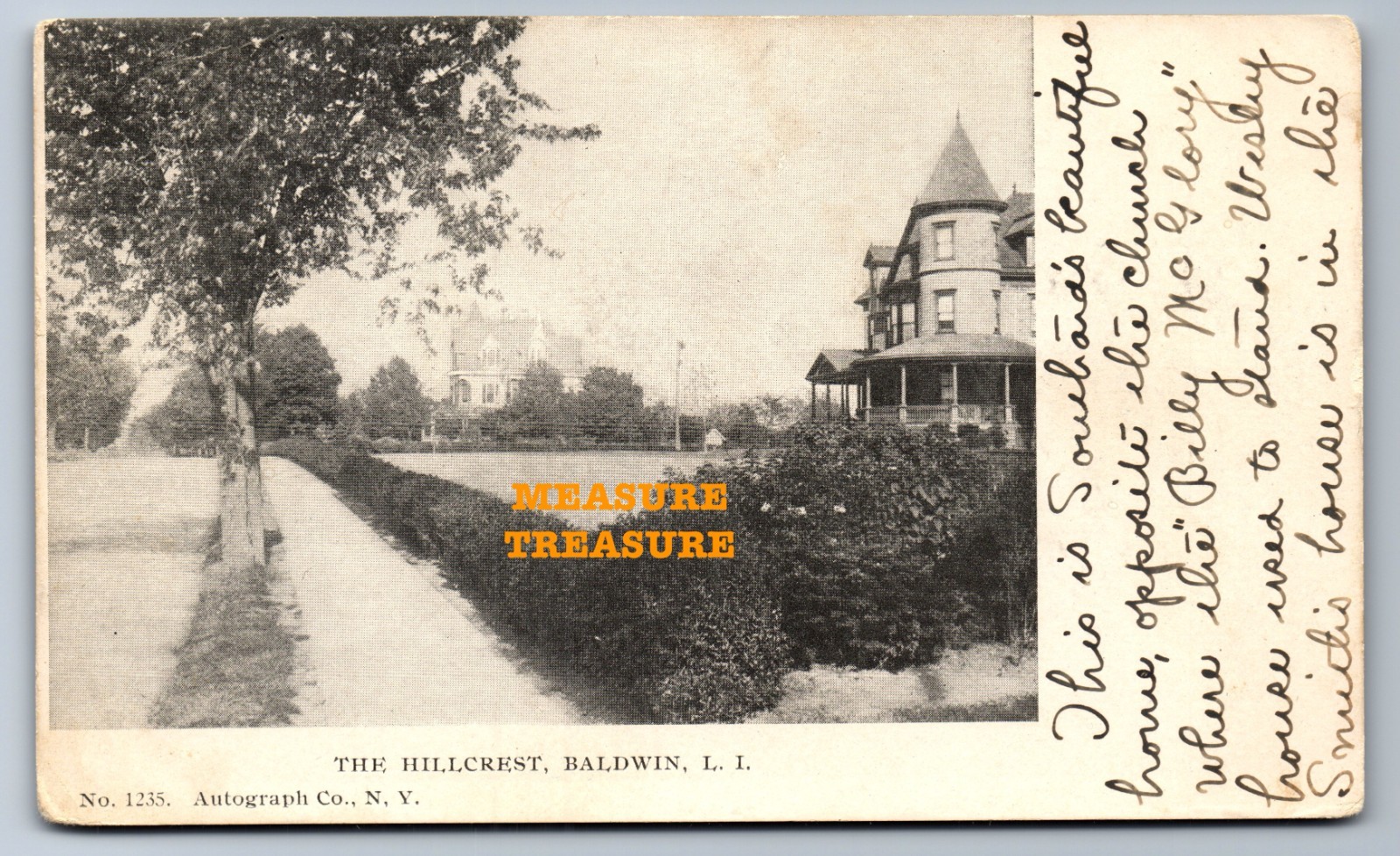 C.1910 BALDWIN, NY, LI LONG ISLAND,  THE HILLCREST, AUTOGRAPH CO. Postcard Q26