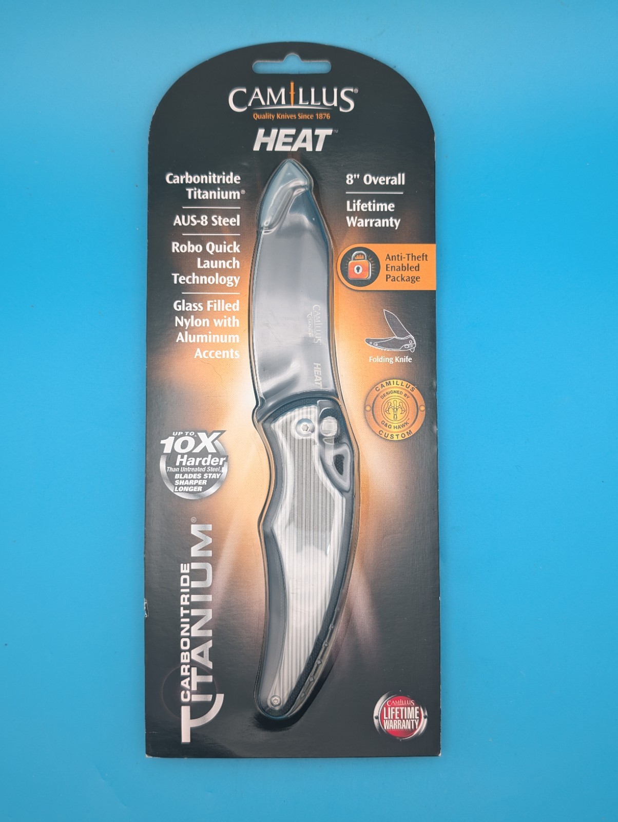 Camillus HEAT AUS-8 Drop Point Plain Edge Assisted Liner Lock Black/Gray Nylon