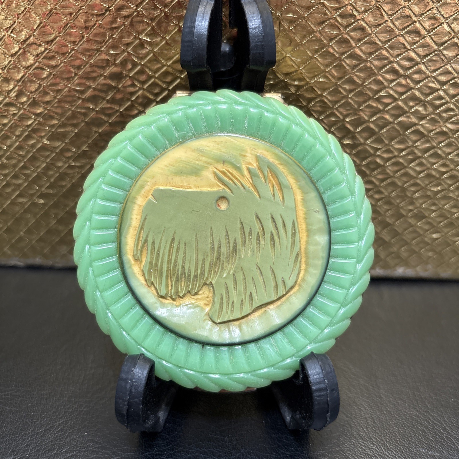 Antique 1920’s Hand Carved Compact - Terrier Type Carving Dog