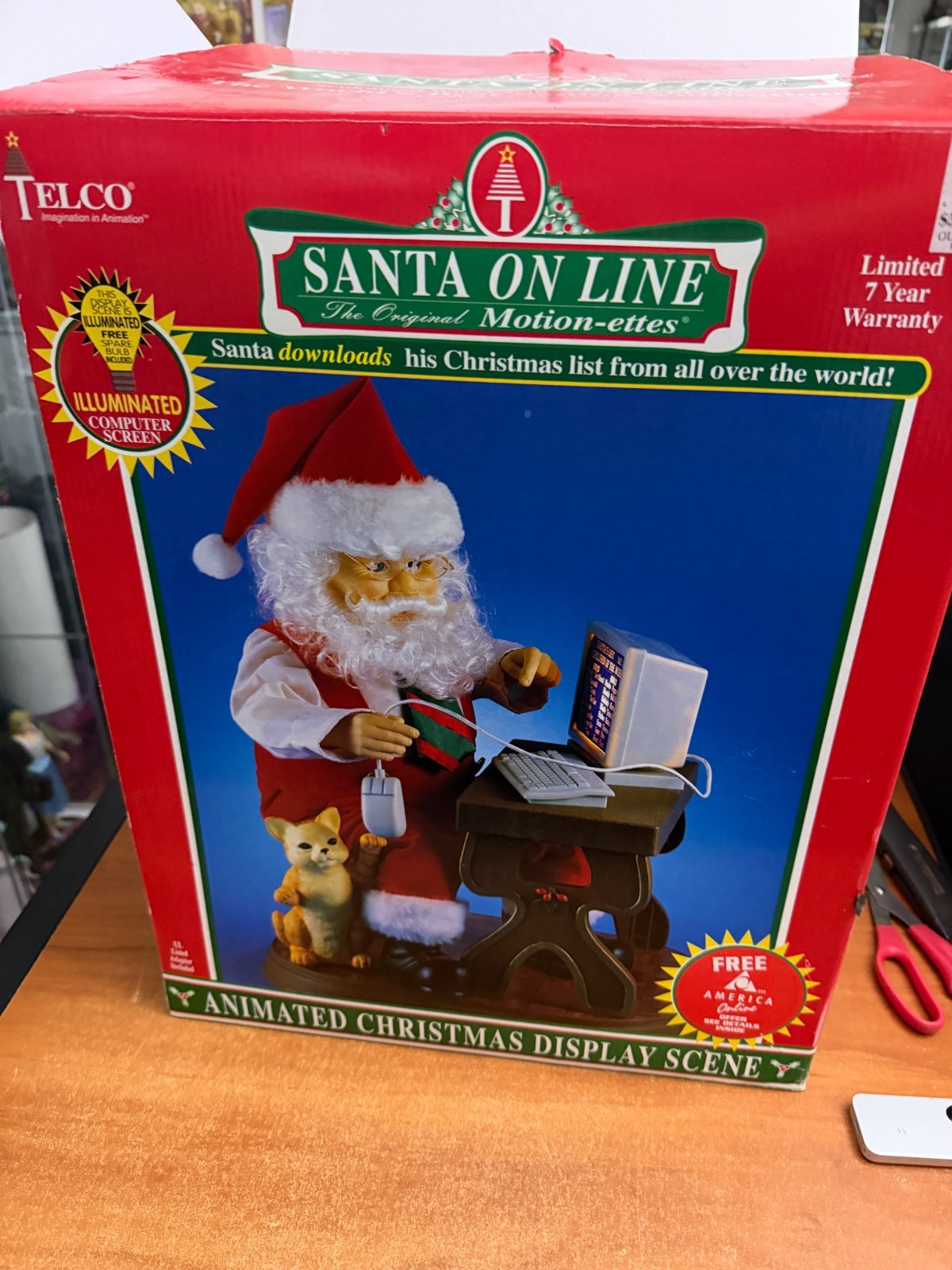 Vintage 1997 Telco Motion-ette Santa On Line Animated Computer Cat w/Box New