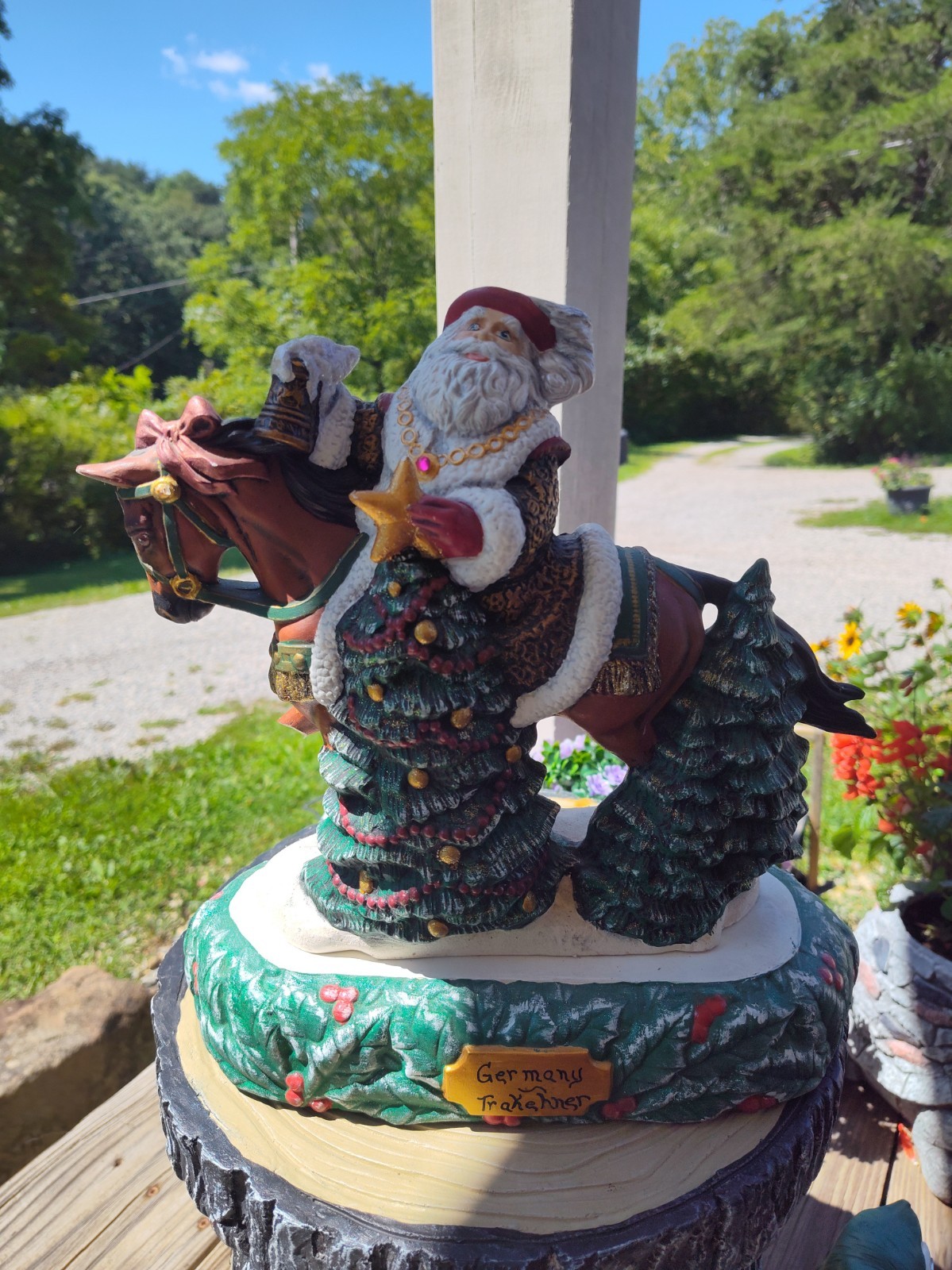 Vintage Hand Painted German Christmas Santa on Shire Horse Ceramic Doc Holiday 