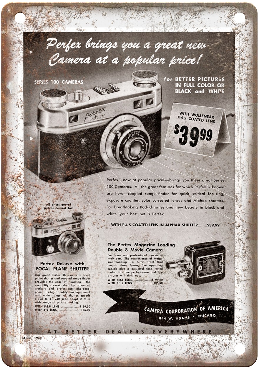 1948 Perfex Vintage Film Camera Advertisement Retro Look Metal Sign C1549