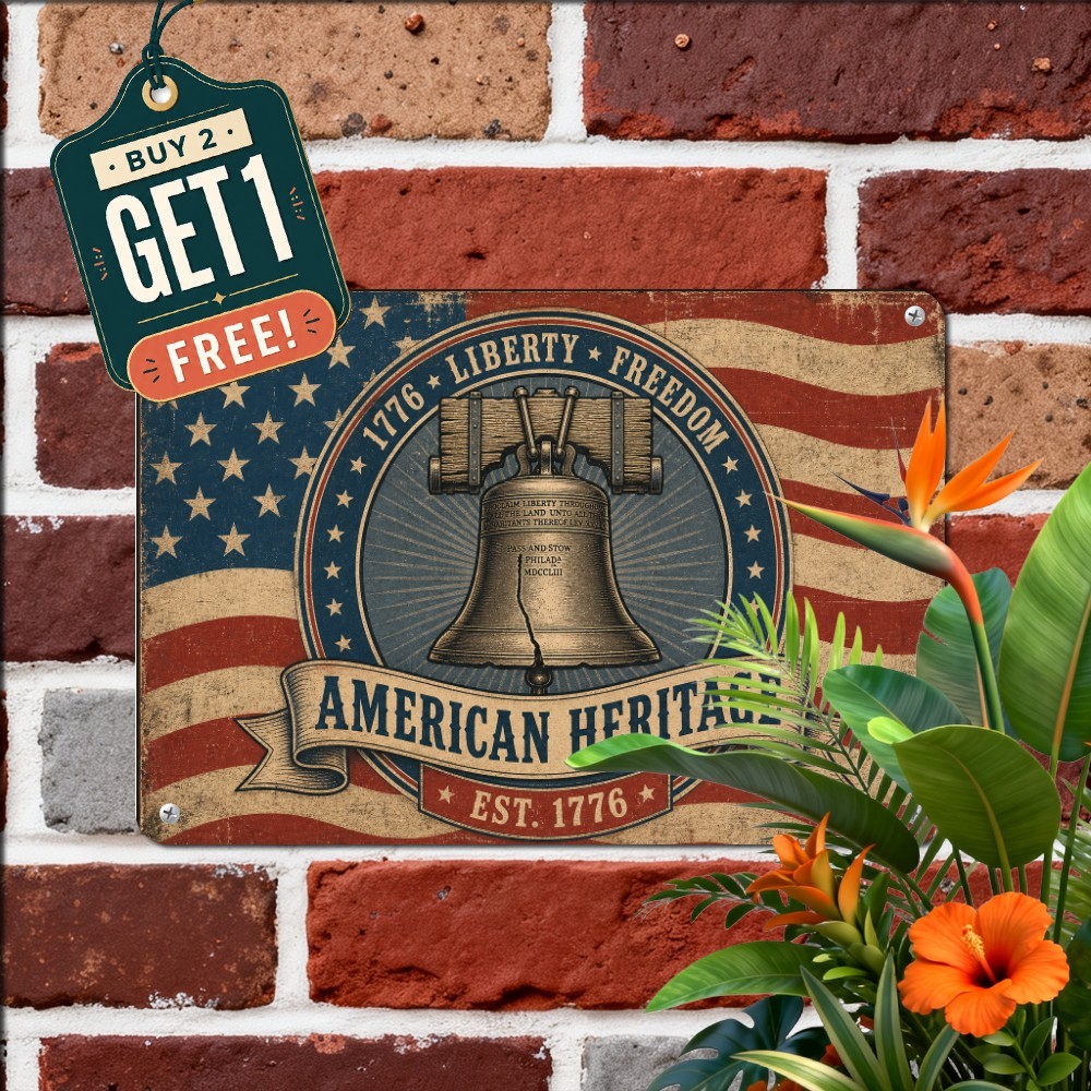 Patriotic Liberty Bell Metal Sign Vintage American Freedom Tin Wall Plaque