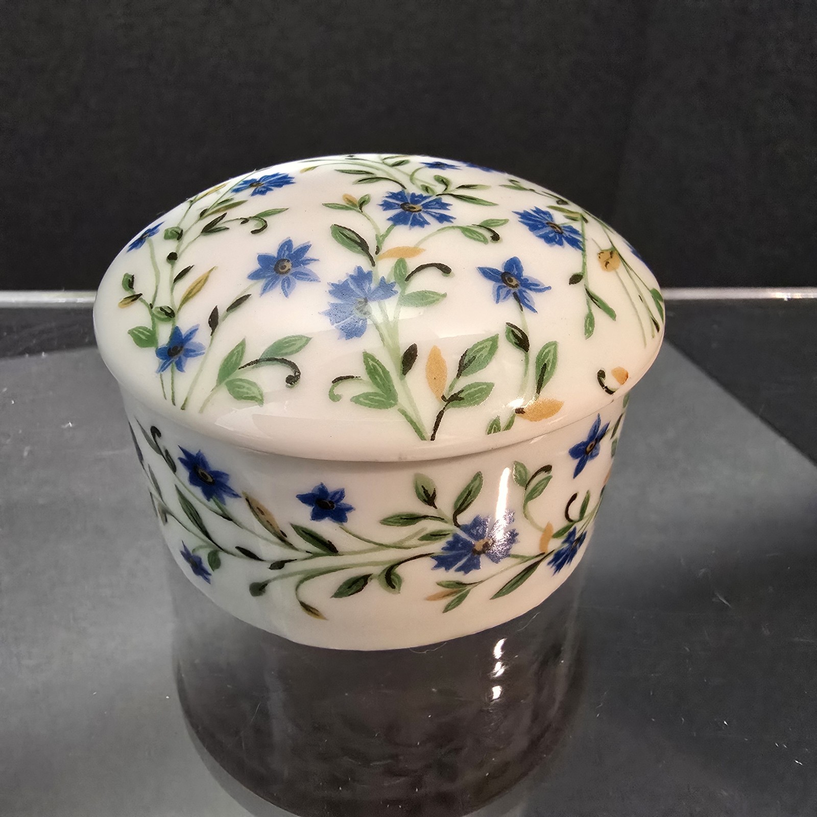 Limoges France LEC Blue Floral Trinket Box LeClair Keepsakes Box 2 1/4