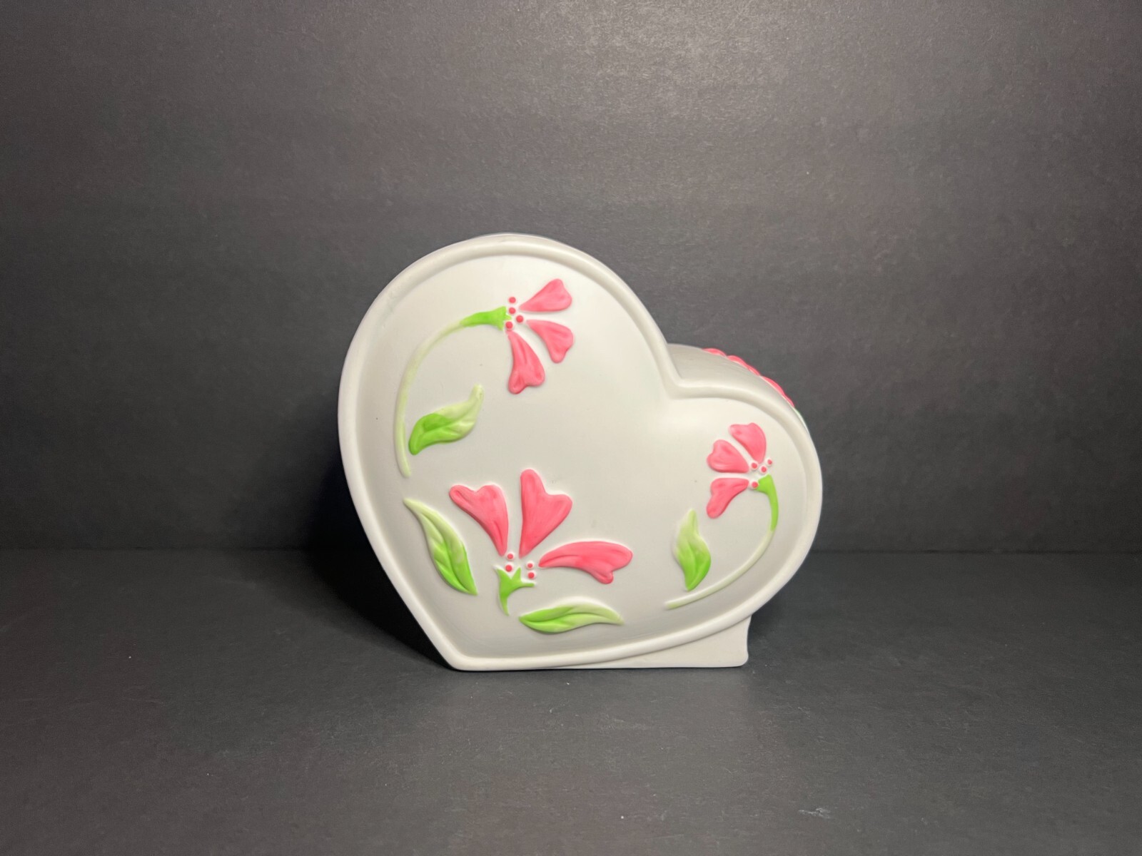 VTG 1991 Especially For You FTD White Ceramic Bisque Floral Heart Vase Planter