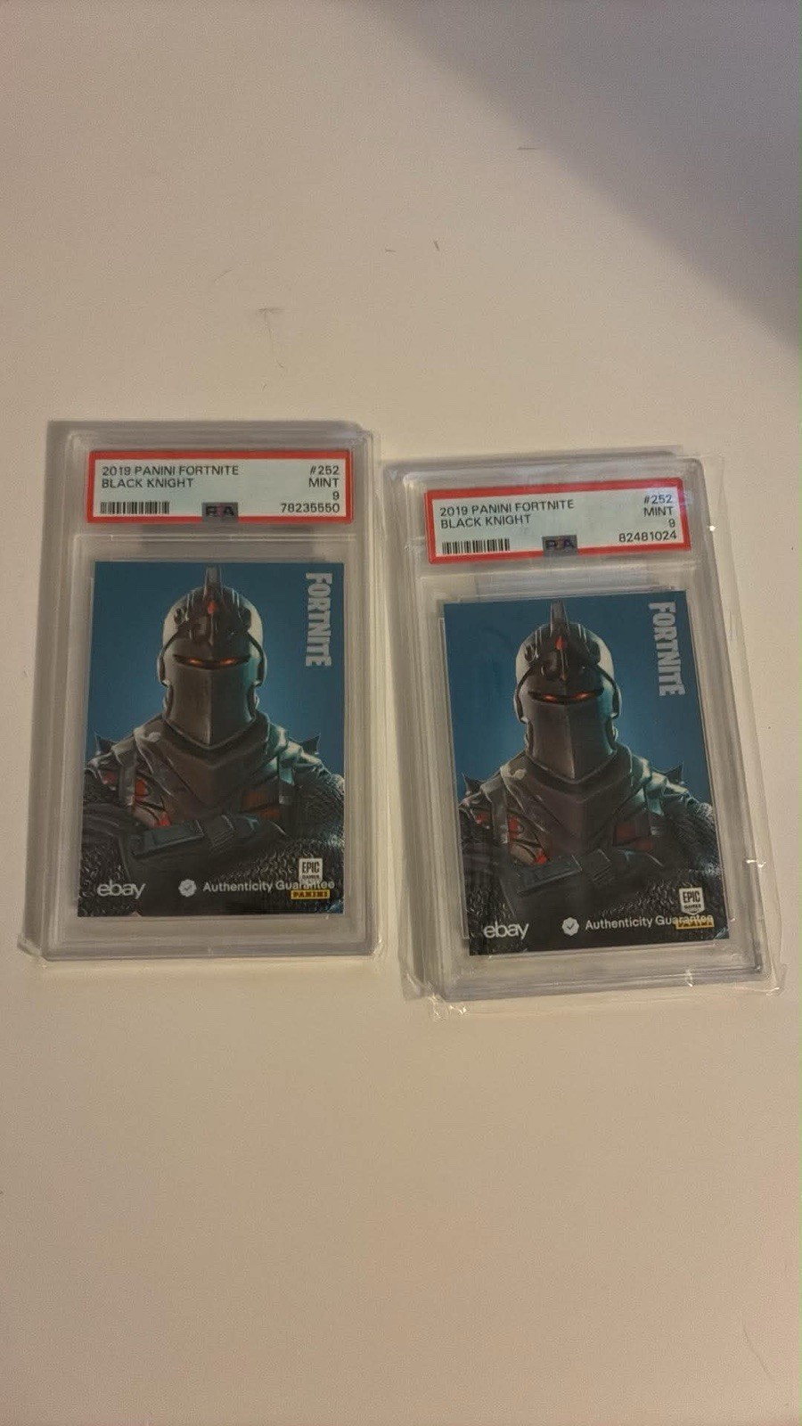 Two (2) 2019 Panini Fortnite Series 1 USA #252 Black Knight PSA 9 MINT SP Rare