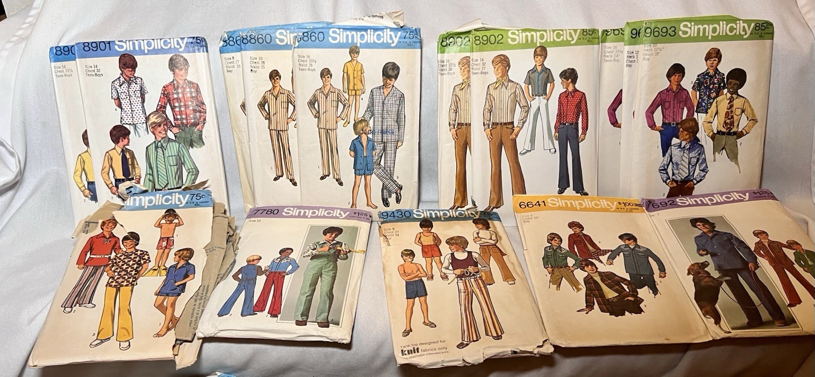 Vintage 1970’s Boys Sewing Patters Simplicity New & Used Lot of 14 Sz 4-16