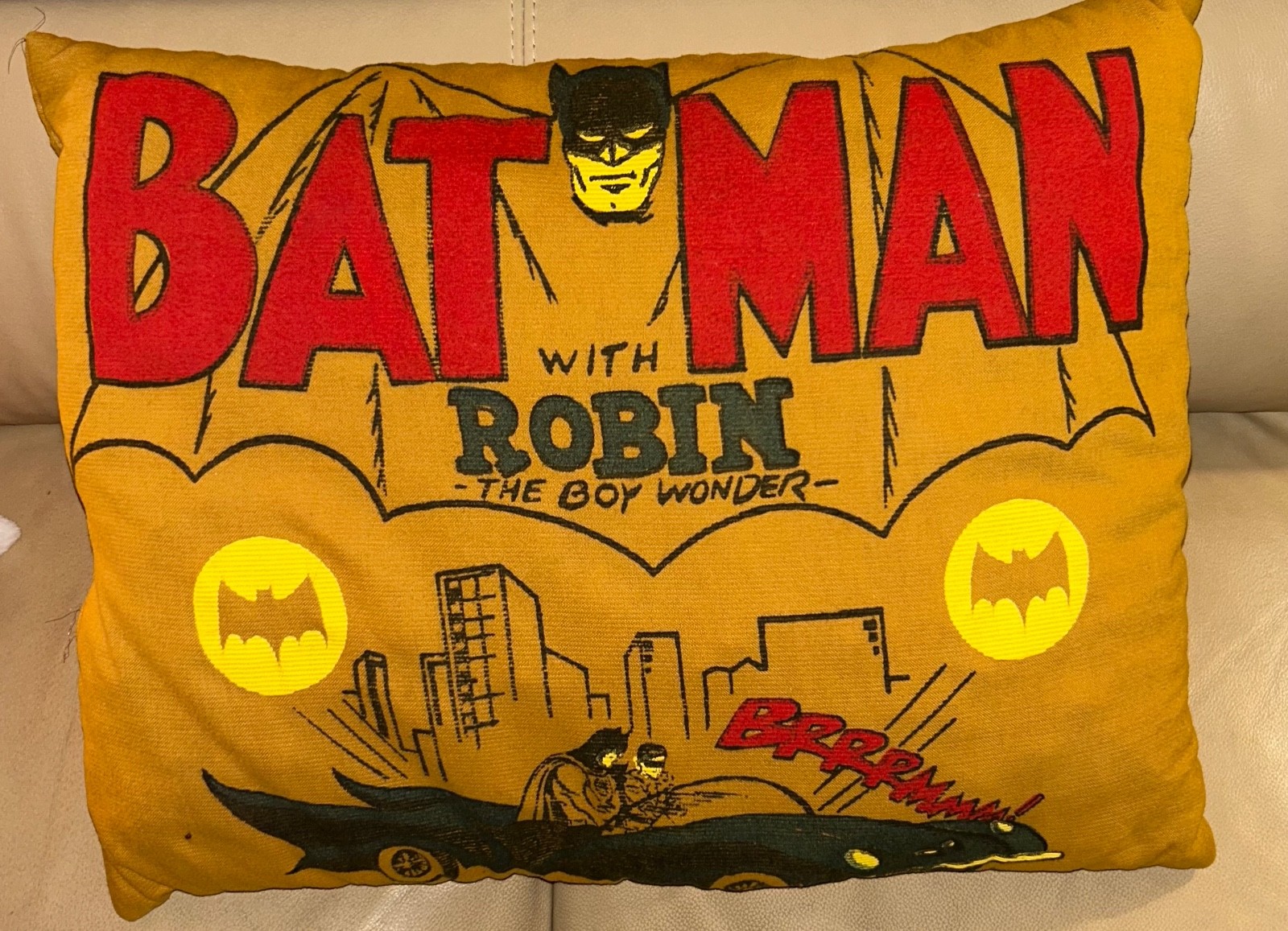 BATMAN PILLOW  C. 1960S  VINTAGE  LARGE  APPROX 18X15 INCHES