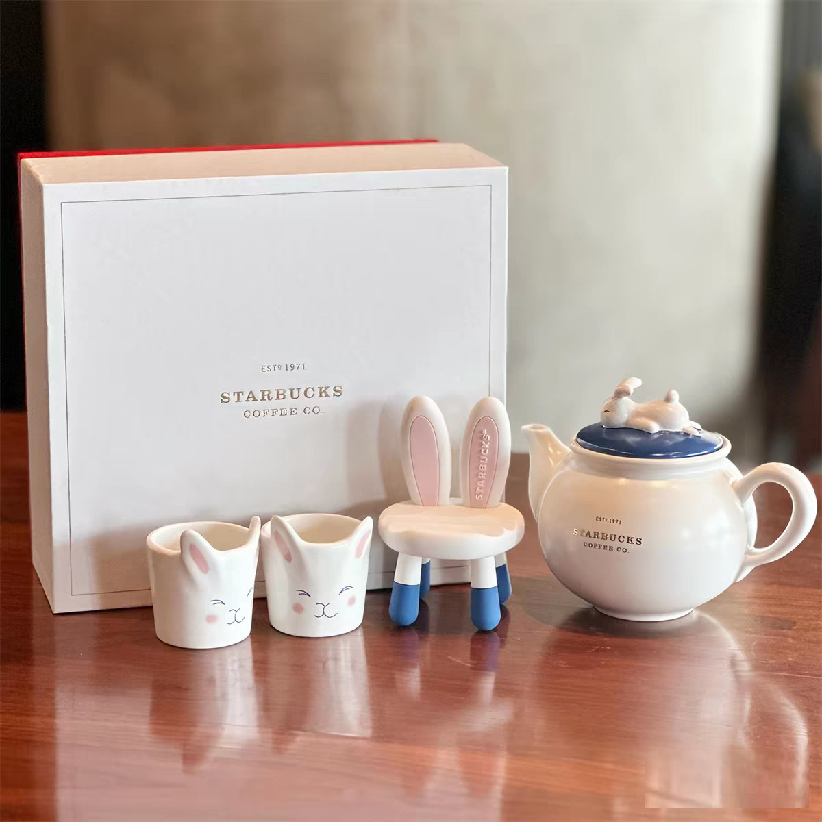 Starbucks Cute Bunny Rabbit Ceramic Teapot Set | Limited Edition 4-Piece Tea Set