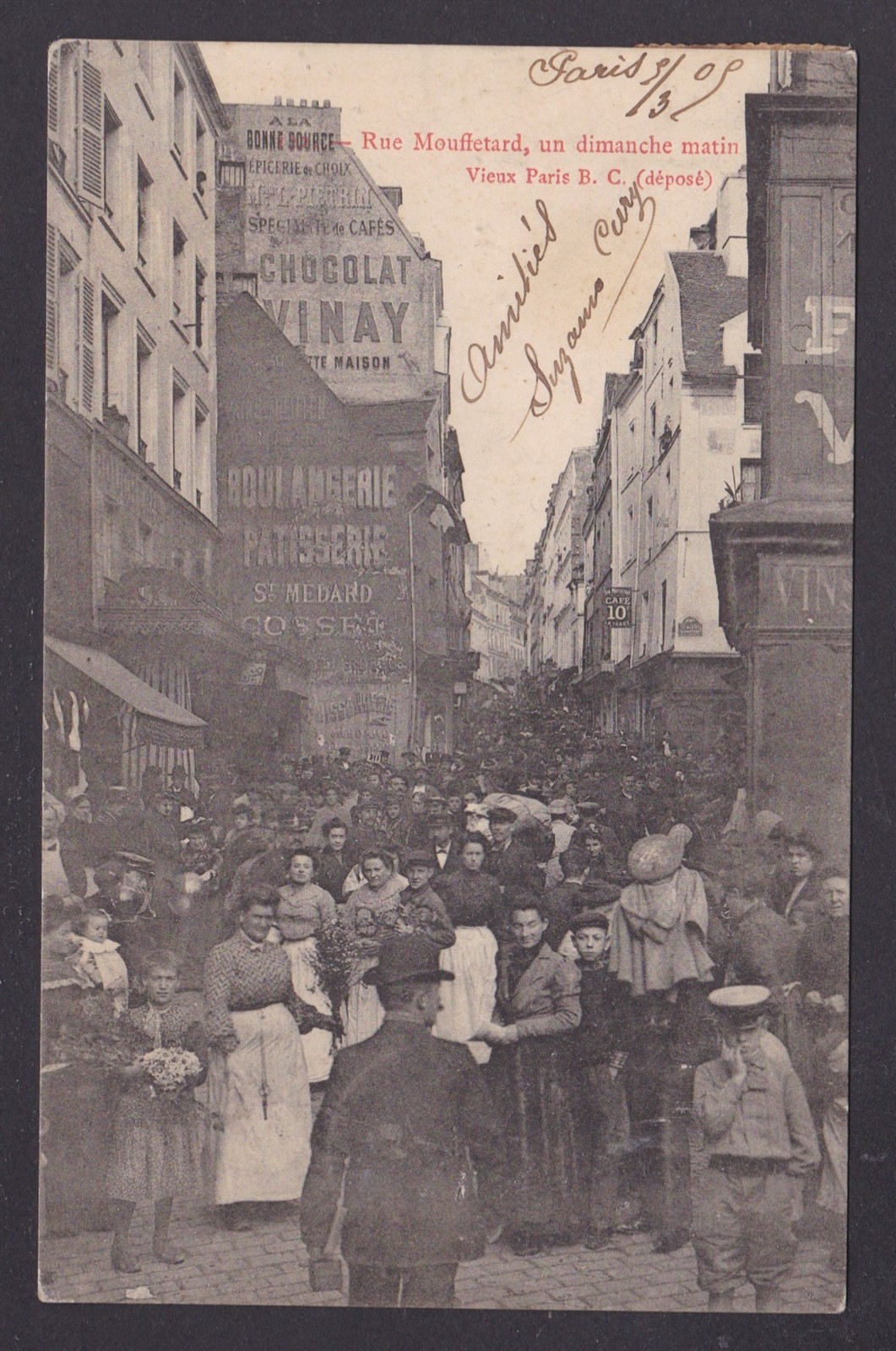 FRANCE, Postcard RPPC, Paris, Rue Mouffetard, Sunday morning