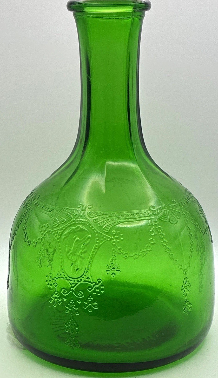 VTG. 1930s White House Vinegar Green Glass Bottle Decanter Cameo Ballerina Swag