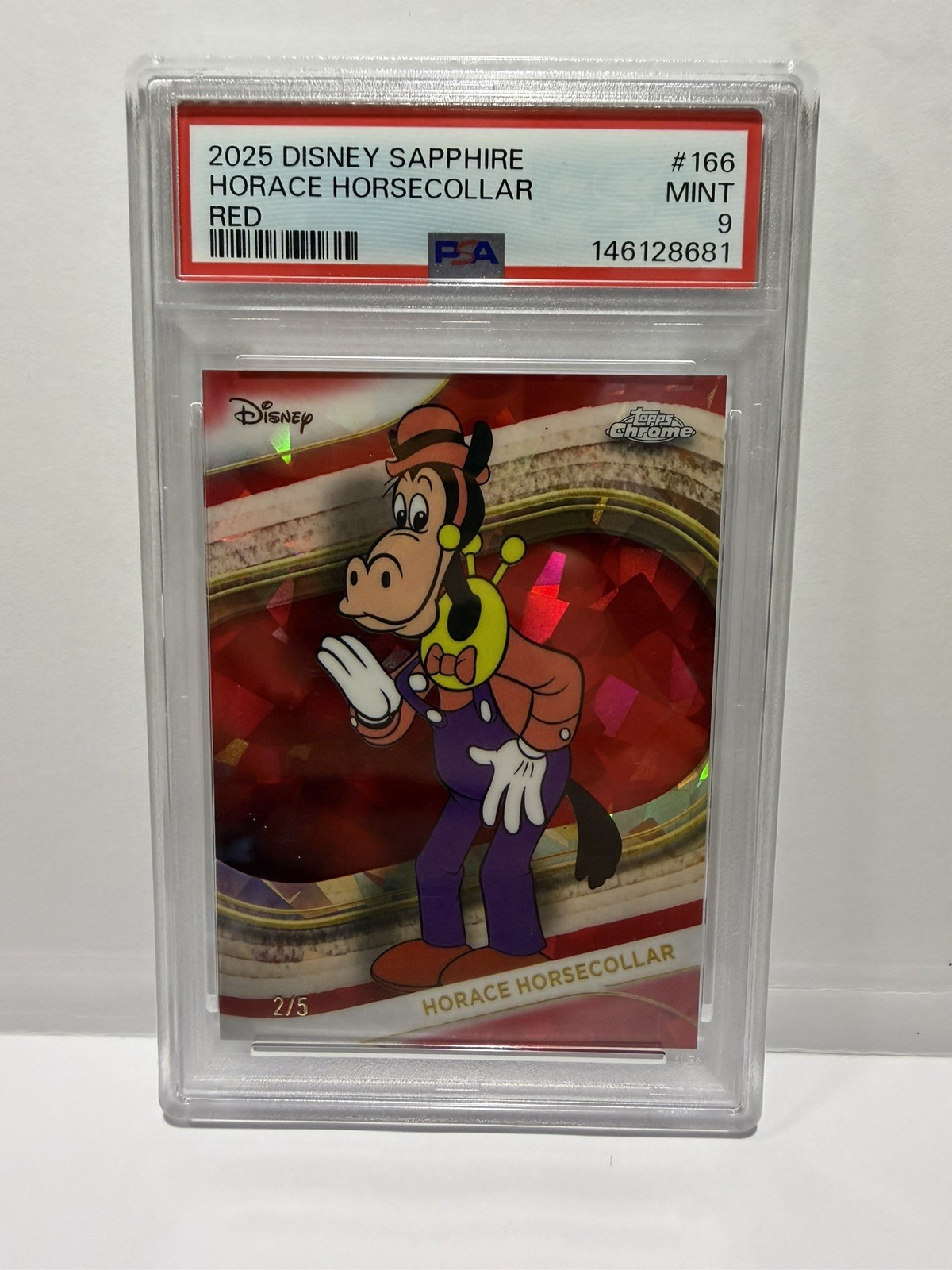 2025 Topps Chrome Disney Horace Horsecollar #166 Red Sapphire /5 PSA 9