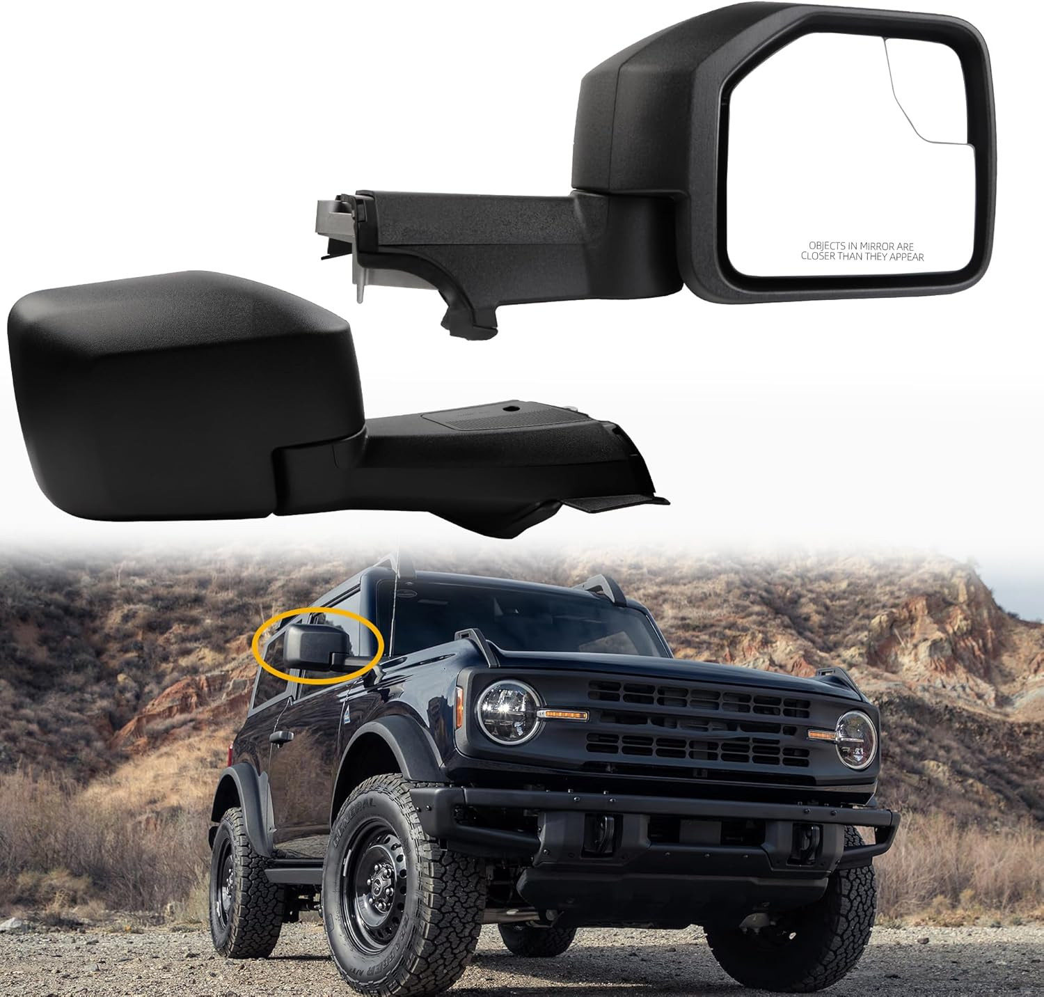 Passenger Side View Mirror Compatible with 2021-2024 Ford Bronco Right Side Door