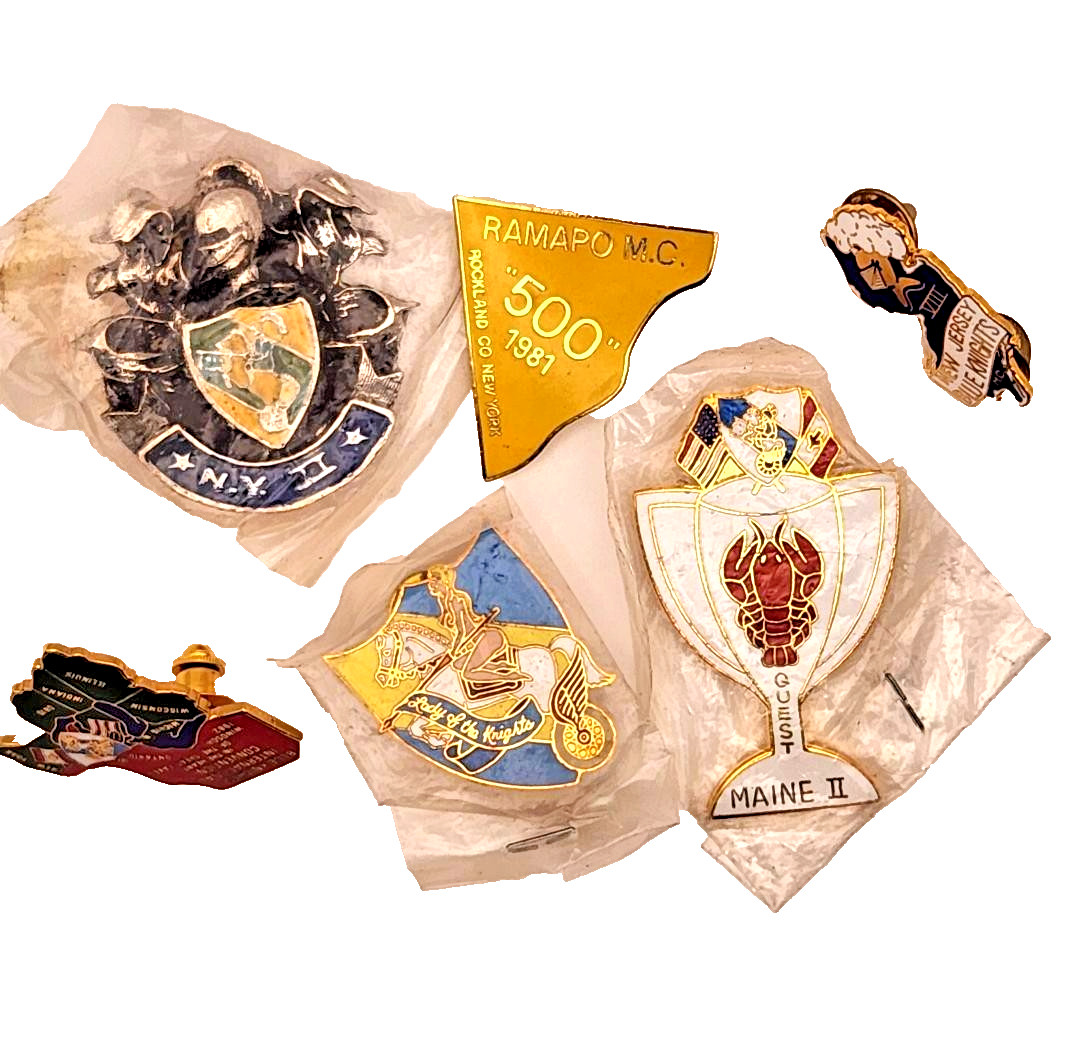 Lot of 6 Vintage Blue Knights Motorcycle Club Pins - NY, NJ, MA Late 70\'s - 80\'s