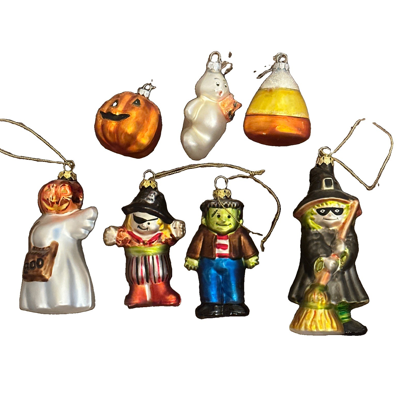 Vtg Dept 56 Blown Glass Halloween Ornaments Frankenstein & Witch Monster Figures