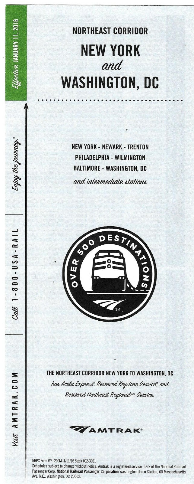 Amtrak-Northeast Corridor Timetable-2016-LAST PRINTED TIMETABLE-RARE COLLECTOR\'S