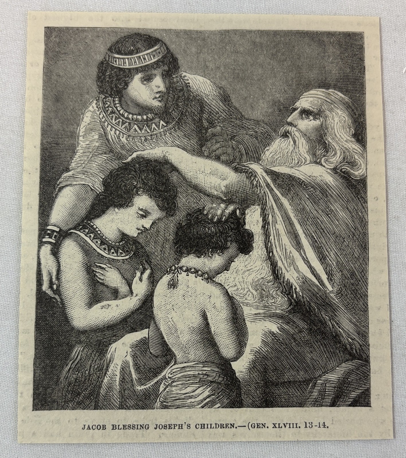 1885 magazine engraving ~ JACOB BLESSING JOSEPH'S CHILDREN