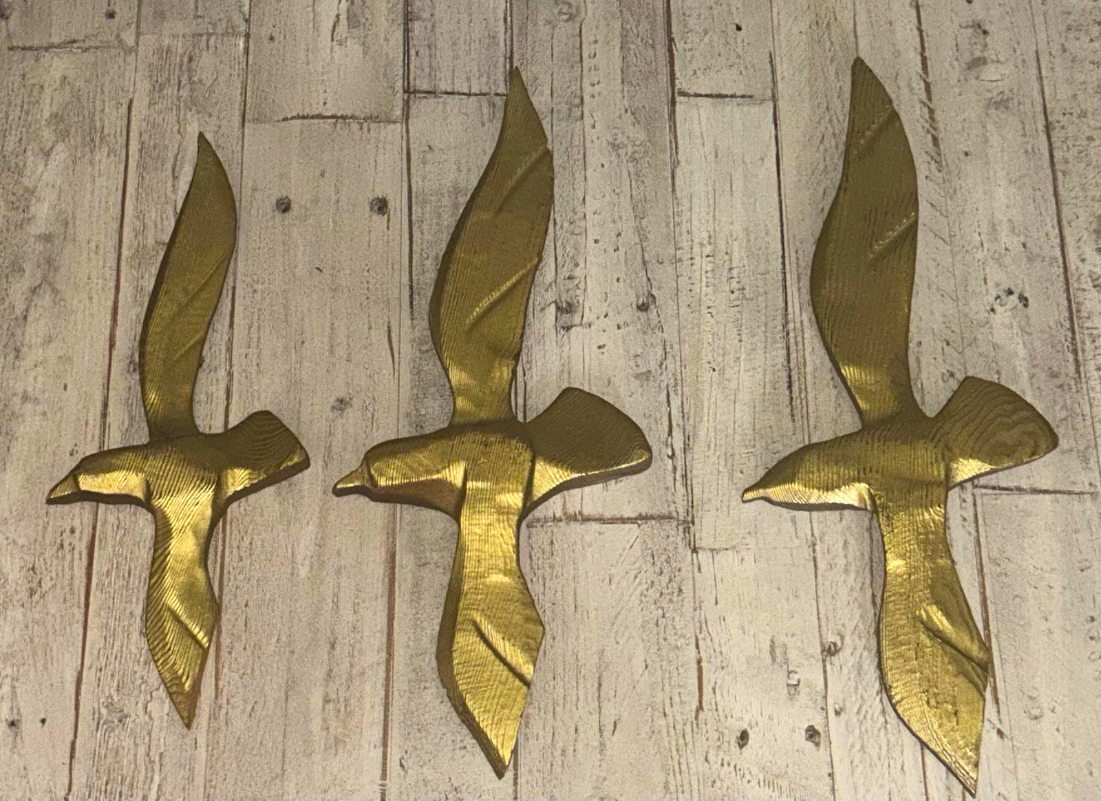 Vintage Masketeers Teak Wood Brass Flying Birds Set 3 Wall Art Mid Century MCM