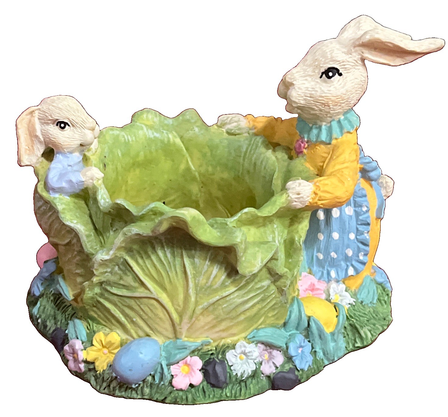Easter Bunny Rabbit Floral Planter Cabbage Bowl Resin Figurine Figure Votive