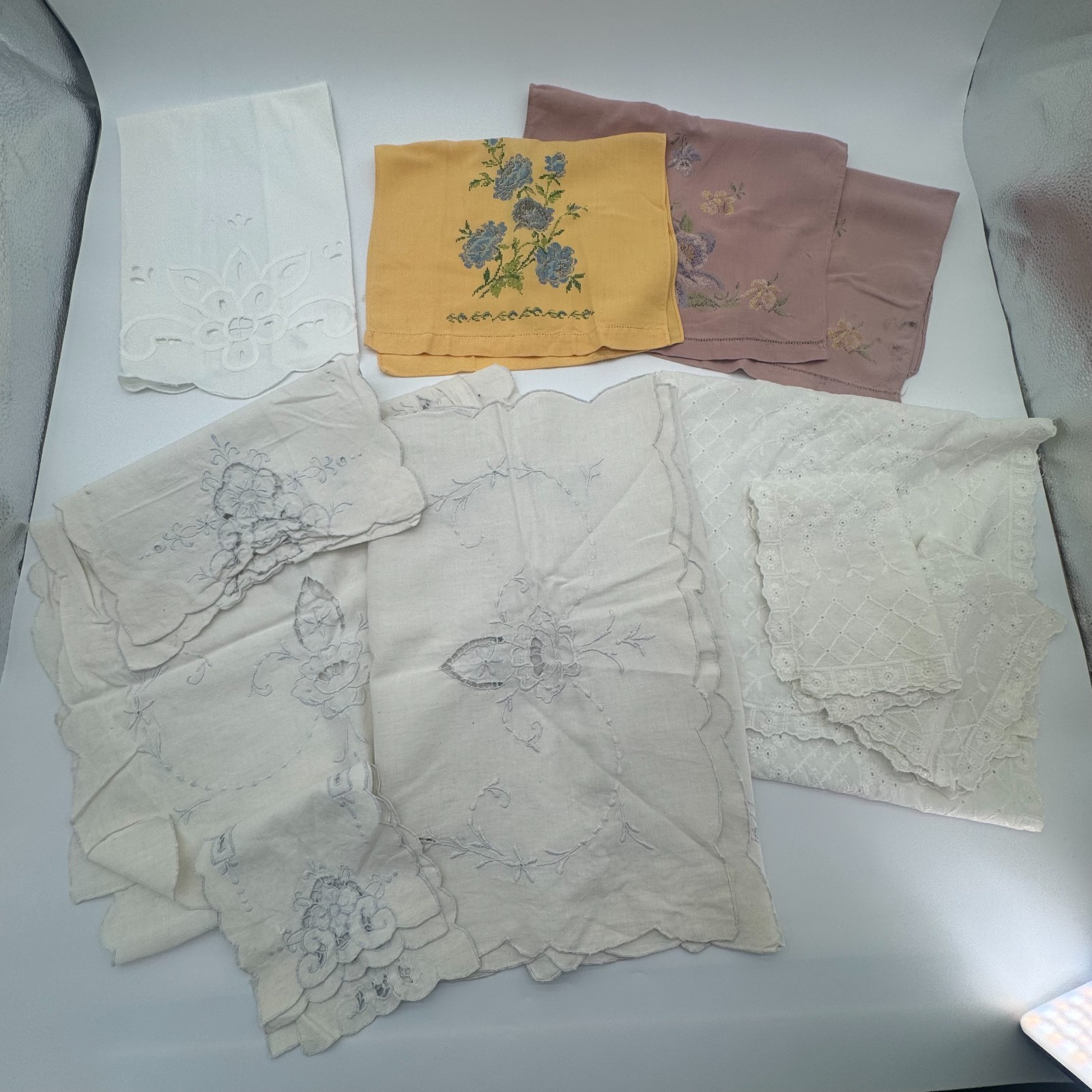 12 Piece Vintage Embroidered Linens/Runners/Table Cloths/etc. Cutter Craft Lot