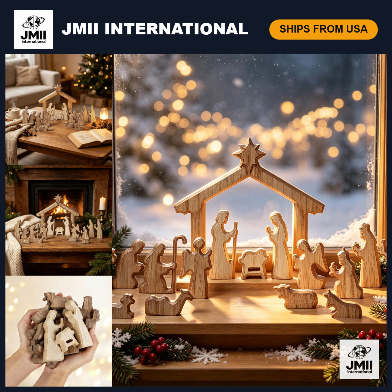16pcs Wooden Christmas Nativity Set, Religious Figurines, Holiday Decor, Gift