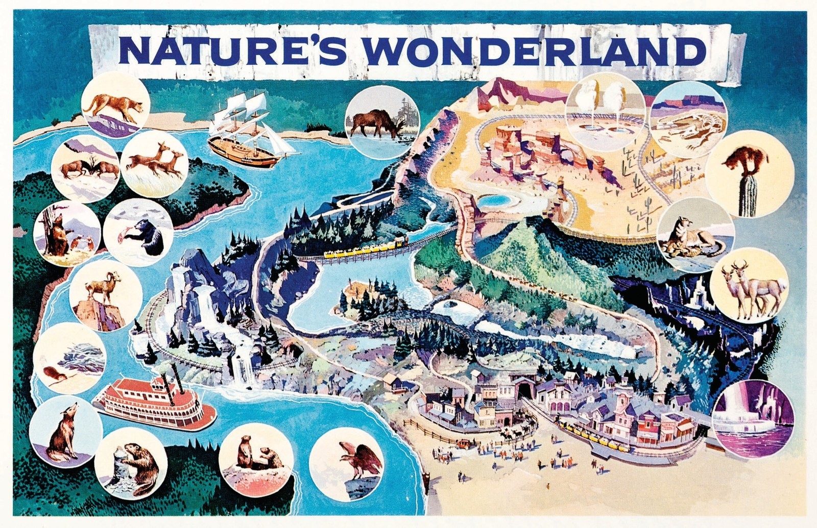 Nature's Wonderland Retro Map Frontierland Disneyland Attraction Poster Print