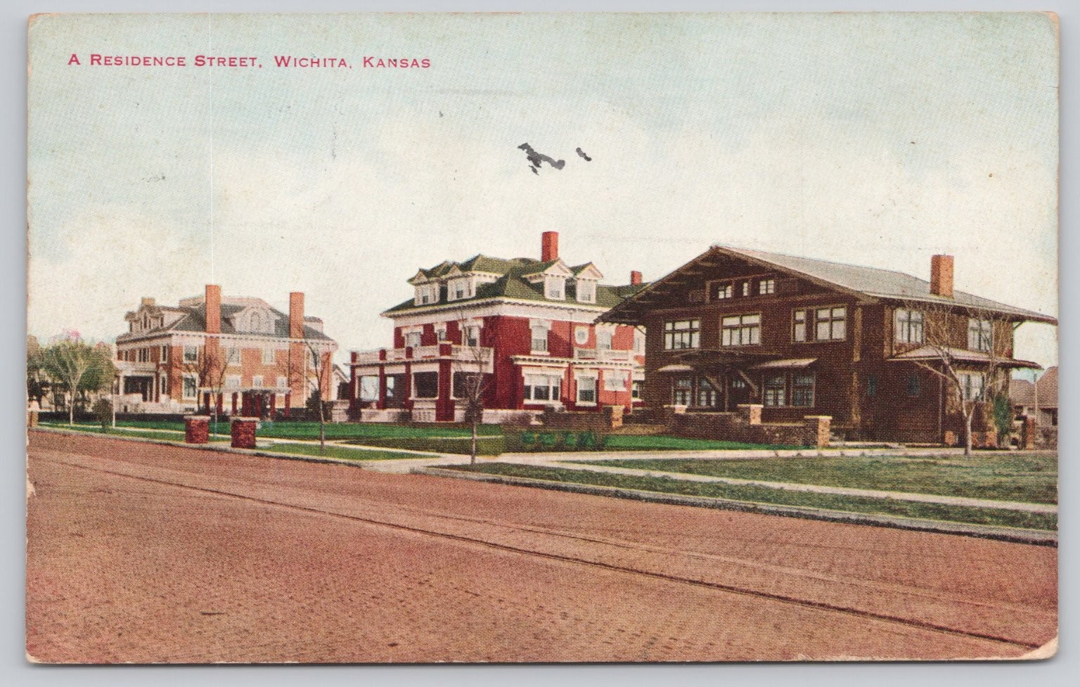 Wichita Kansas Residence Street Postcard 1917 Red Ravy Home Owners