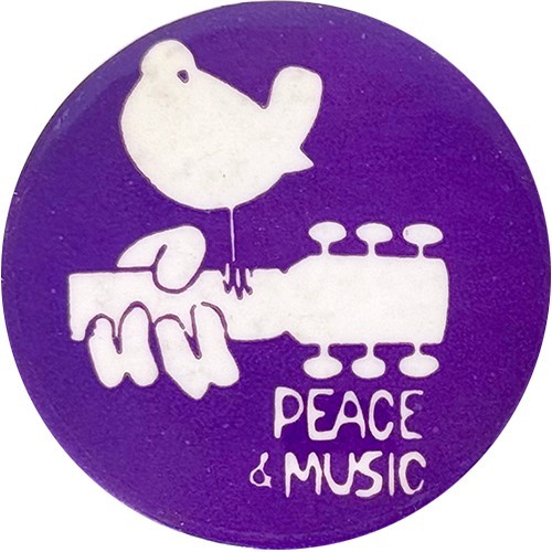 Vintage Woodstock Peace & Music Festival Dove-on-Guitar Button / Joplin Hendrix