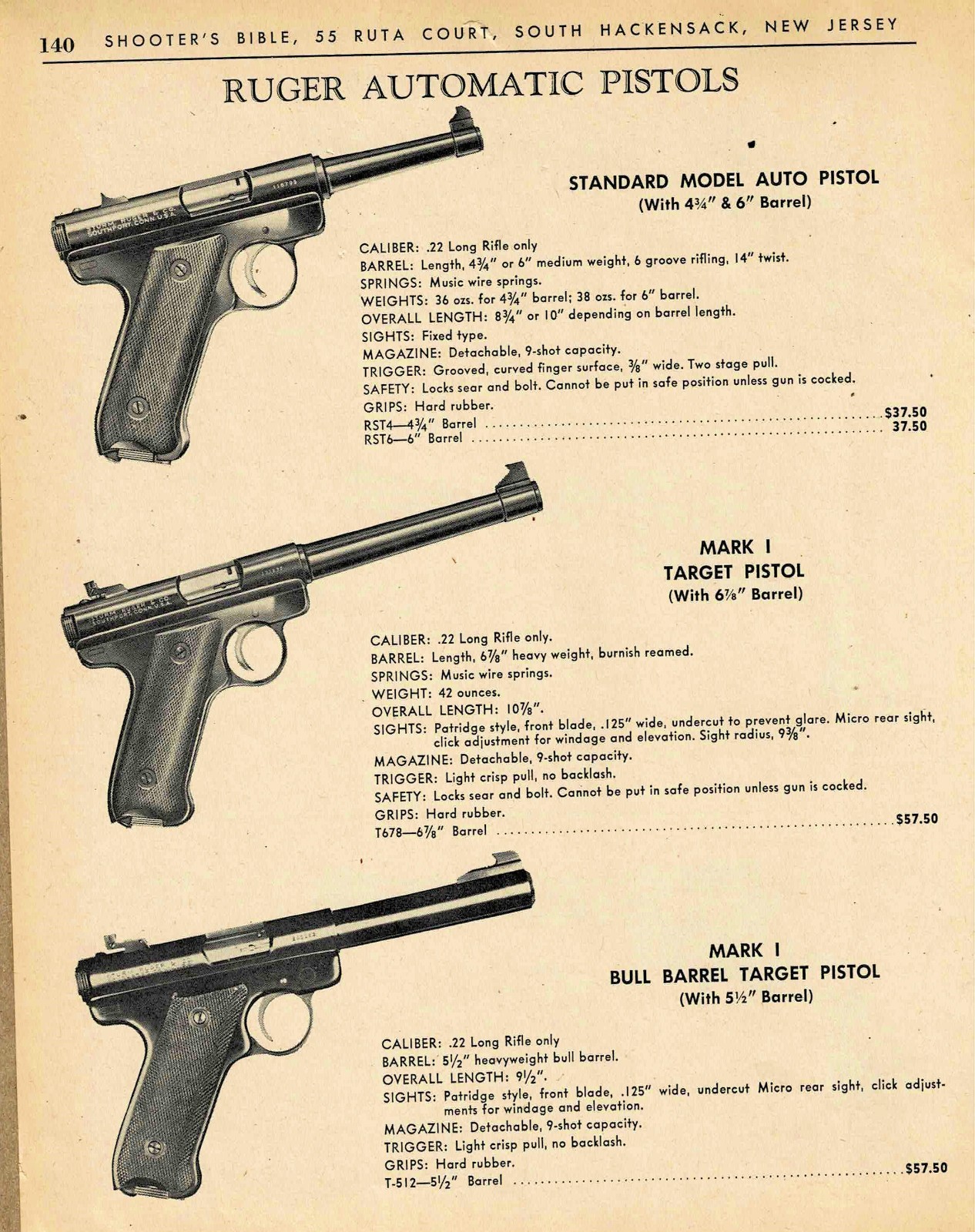 1963RUGER Standard, Mar i Target and Bull Barrel Automatic Pistol Orig pRINT AD