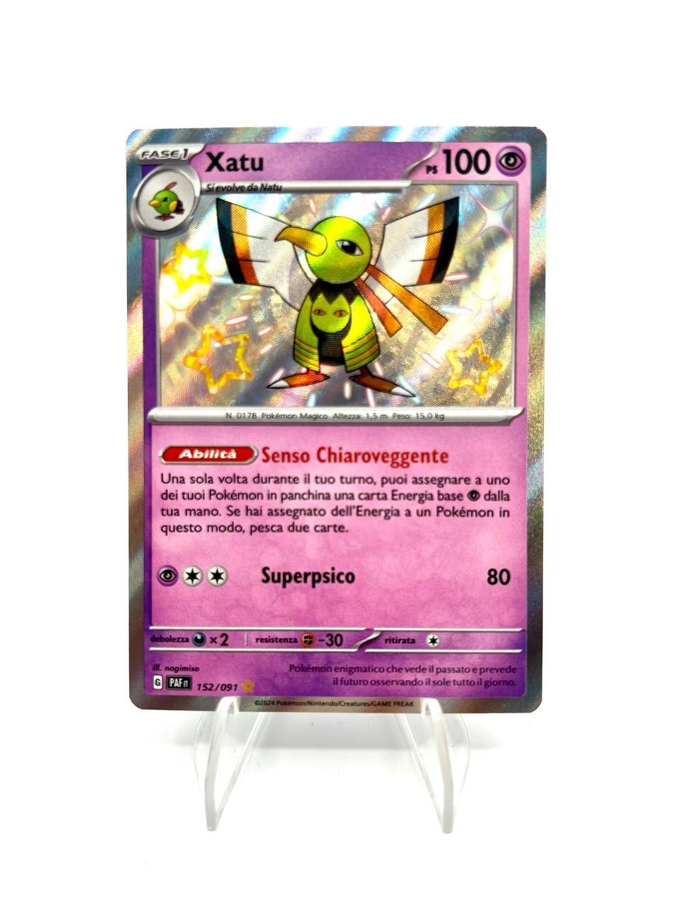 Pokemon Card Xatu 152/091 PAF Shiny Paldea Destiny Set Holo NM Italian