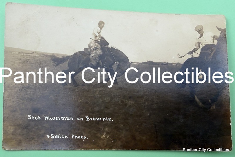 c1910s Antique RPPC Photo Stub On Brownie Horse Riding Cowboy Western