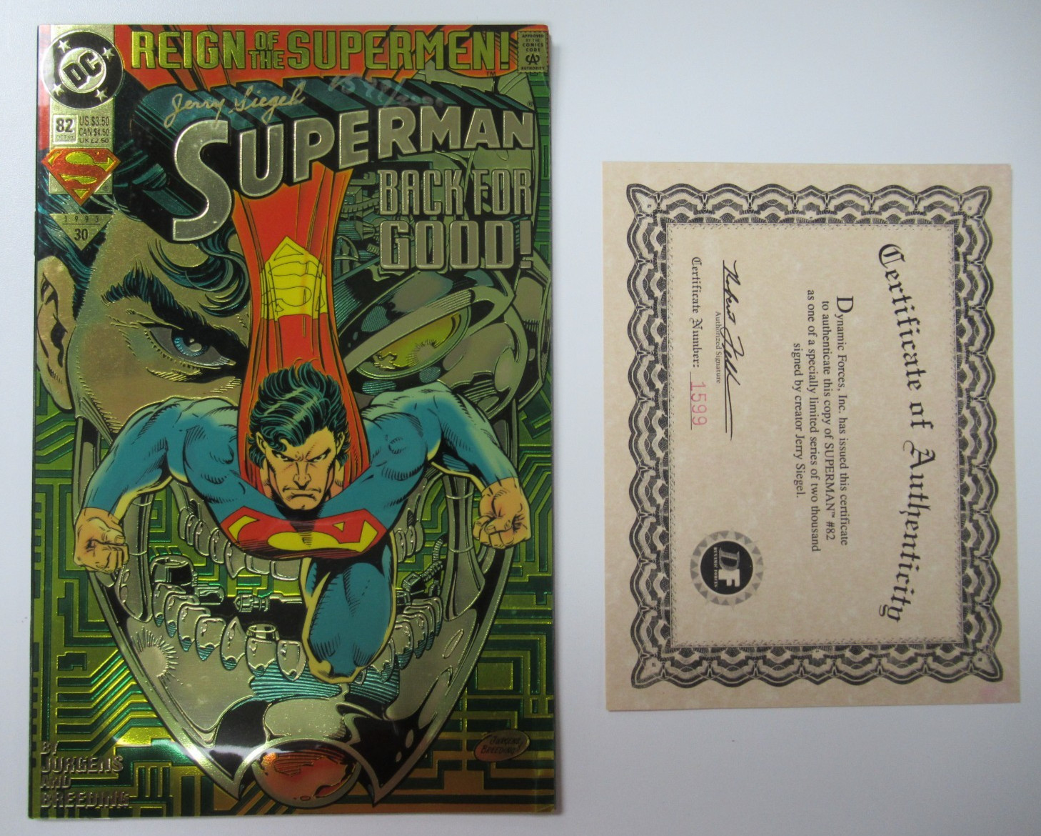 1993 DC Comics Superman #82 Dynamic Forces DF - Signed Jerry Siegel