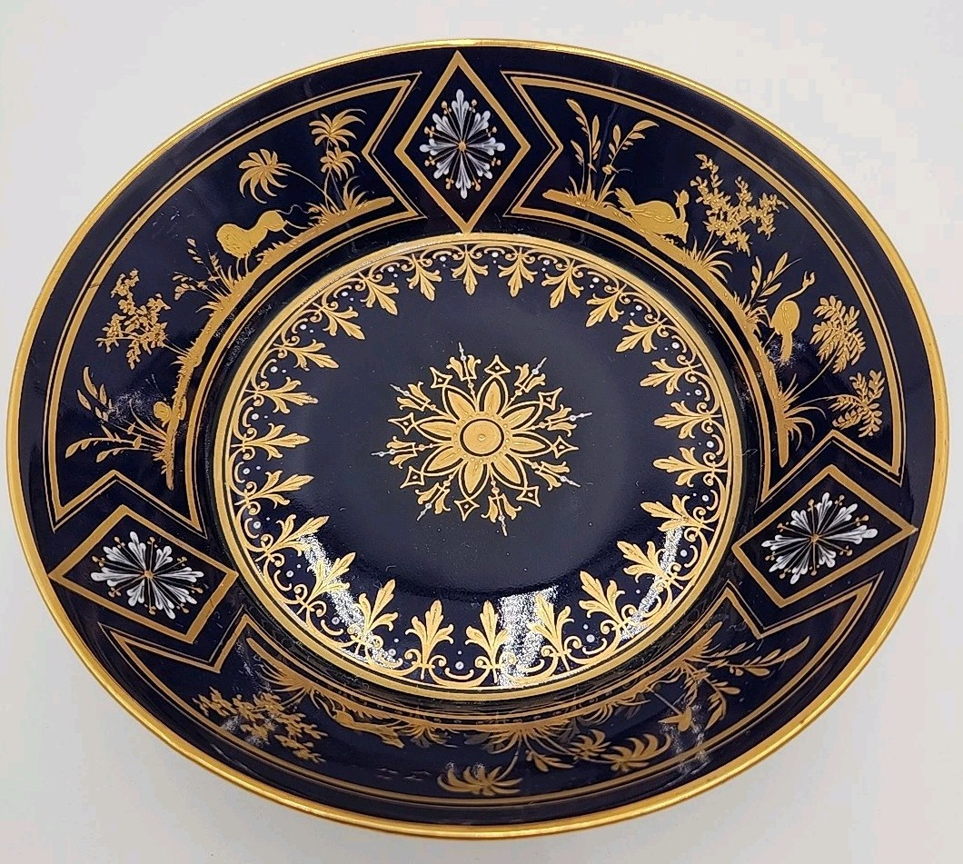 Rare Antiq Royal Vienna Porcelain Cobalt Blue Bowl Gilded Painted Enamel Flowers