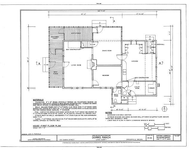 Photo:Springfield Oregon Dorris Ranch House Floor Plan 1900s HABS