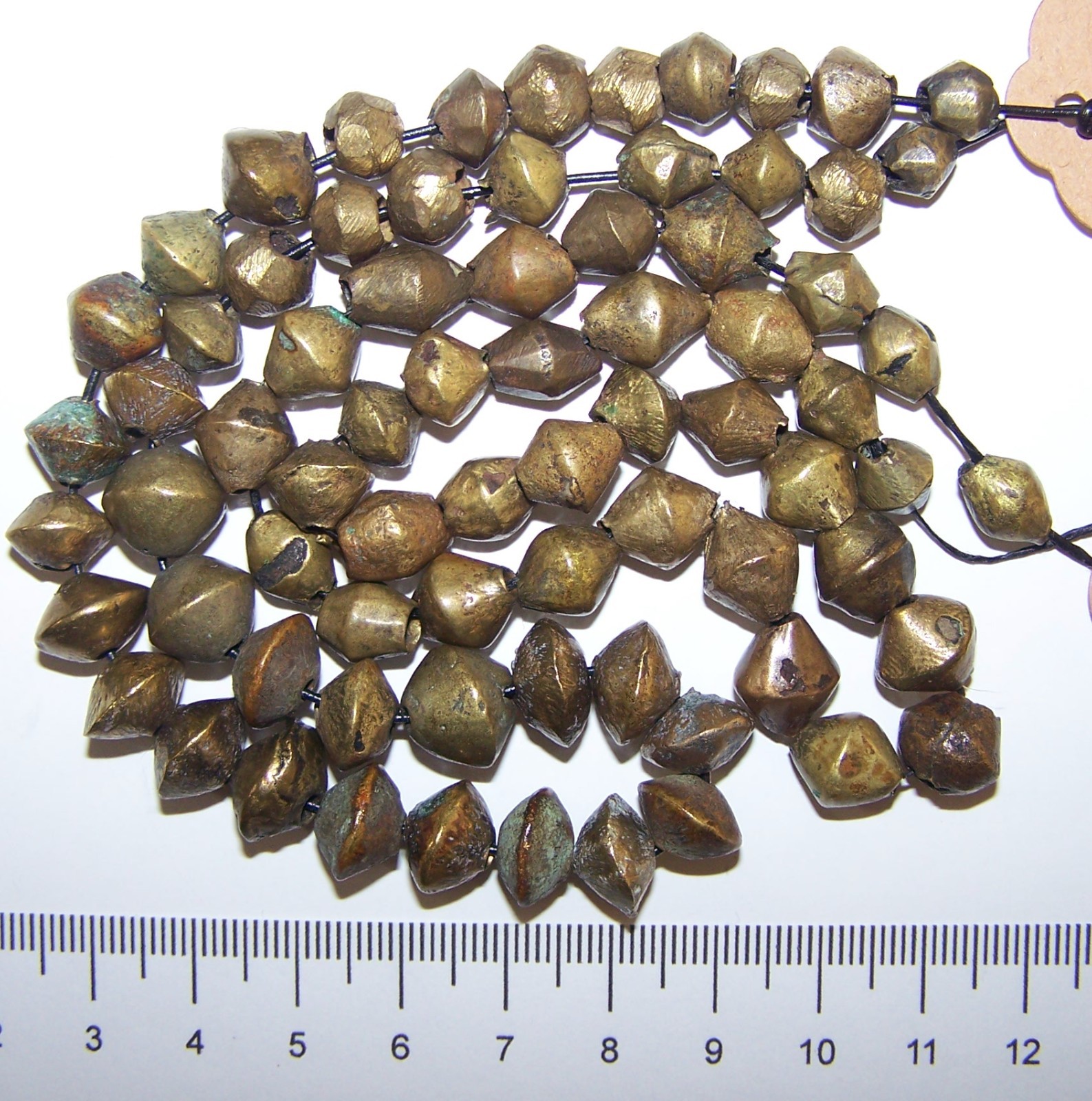 Antique Vintage Brass  African Trade Beads - 74 Medium-Small Bicone Shapes
