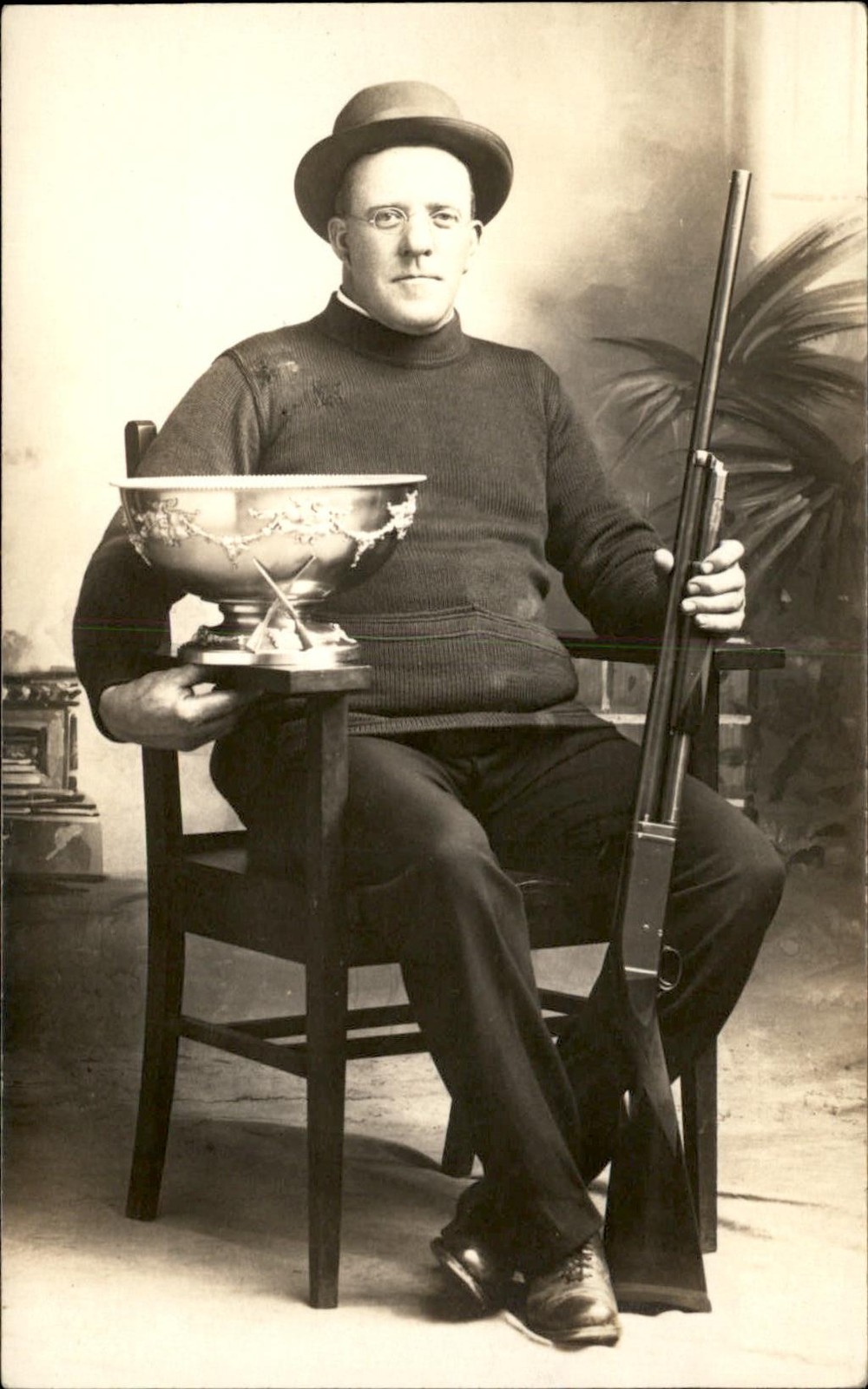 Hunter shotgun trophy A+++ Studio Photography c1910 Real Photo Postcard bhn