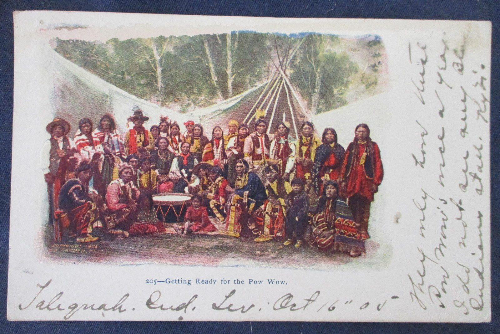 1905 Indians Getting Ready For Pow Wow Postcard Fayette & Okmulgee RPO Cancel