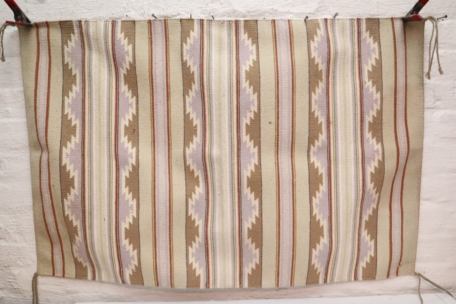 ATQ LARGE Navajo Rug Native American Indian Weaving 37x25 Wide Ruins Striped Vtg