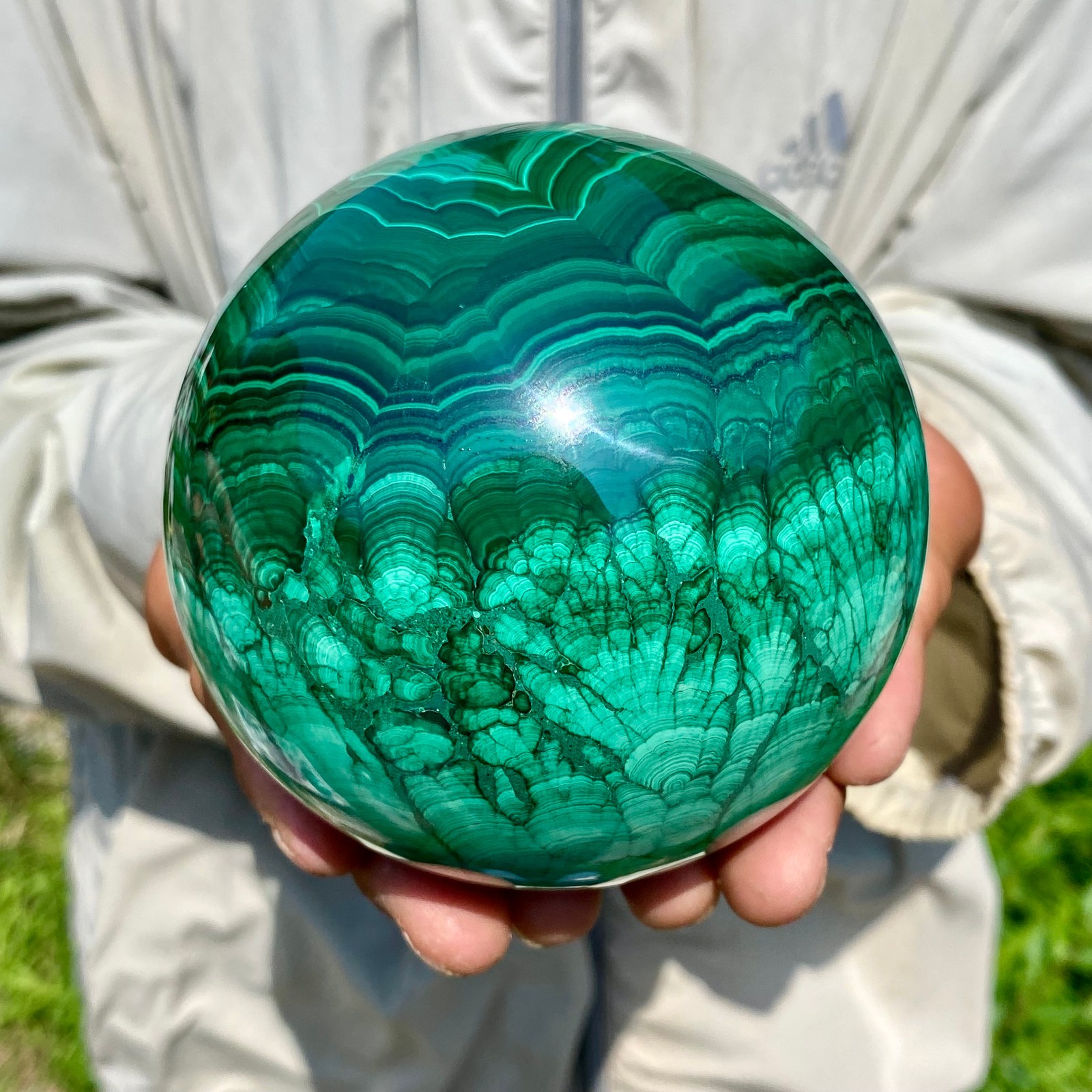 3.52LB Rare Natural Malachite quartz hand Carved sphere Crystal Healing