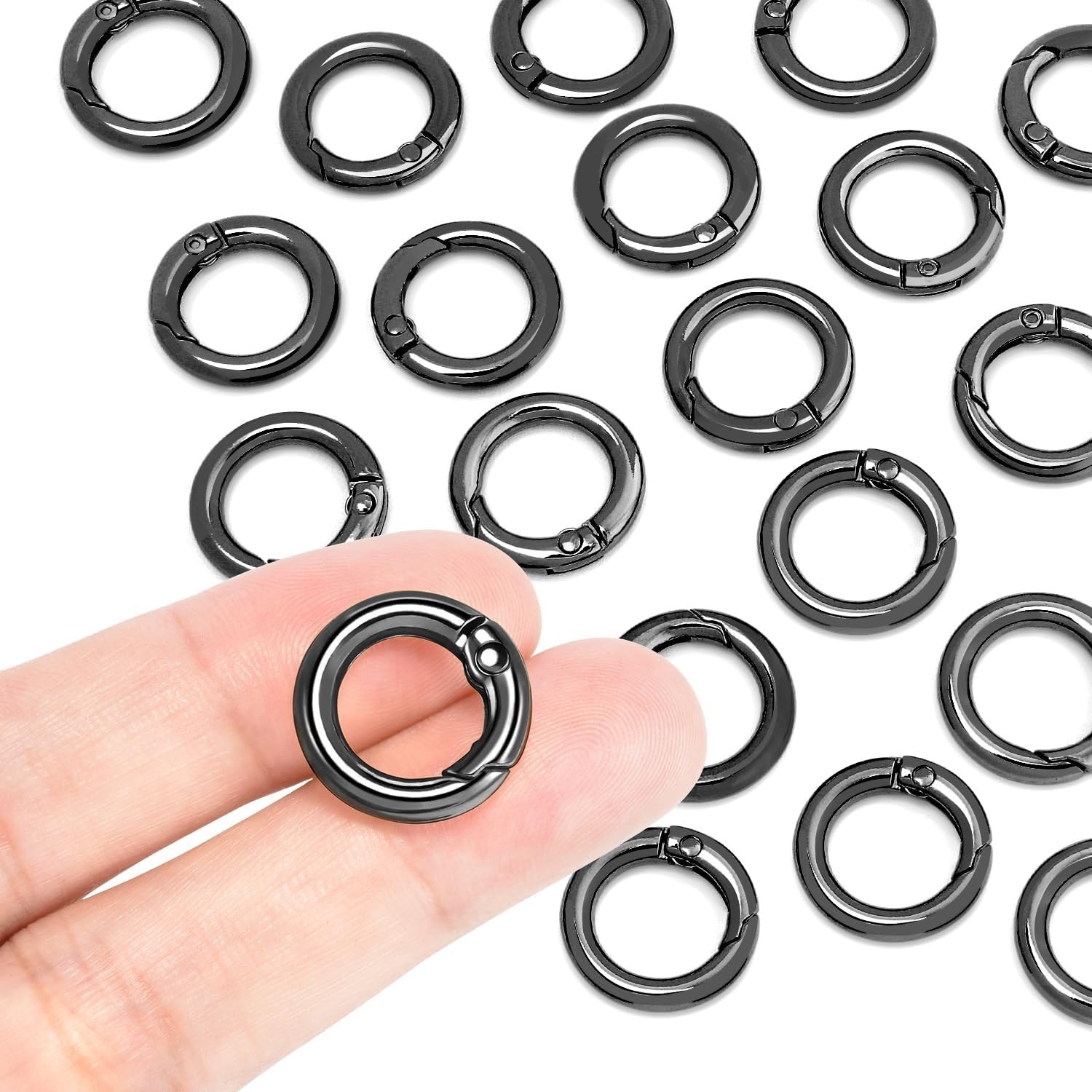 16 Pack Small Spring O Ring, Metal Key Ring Hook Small Round Carabiner Clip for 