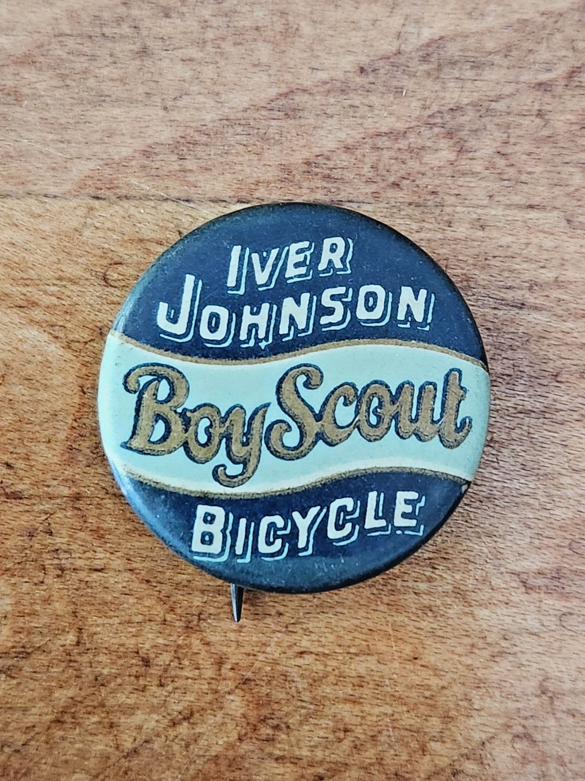 Vintage Early Bicycle Advertising Pin Button Iver Johnson Bicycles Boy Scout