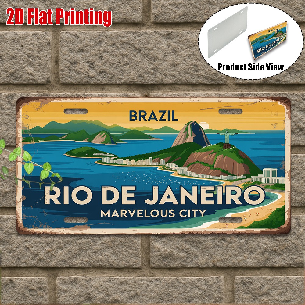 Vintage Metal Sign Aluminum License Plate Rio De Janeiro Welcome Sign
