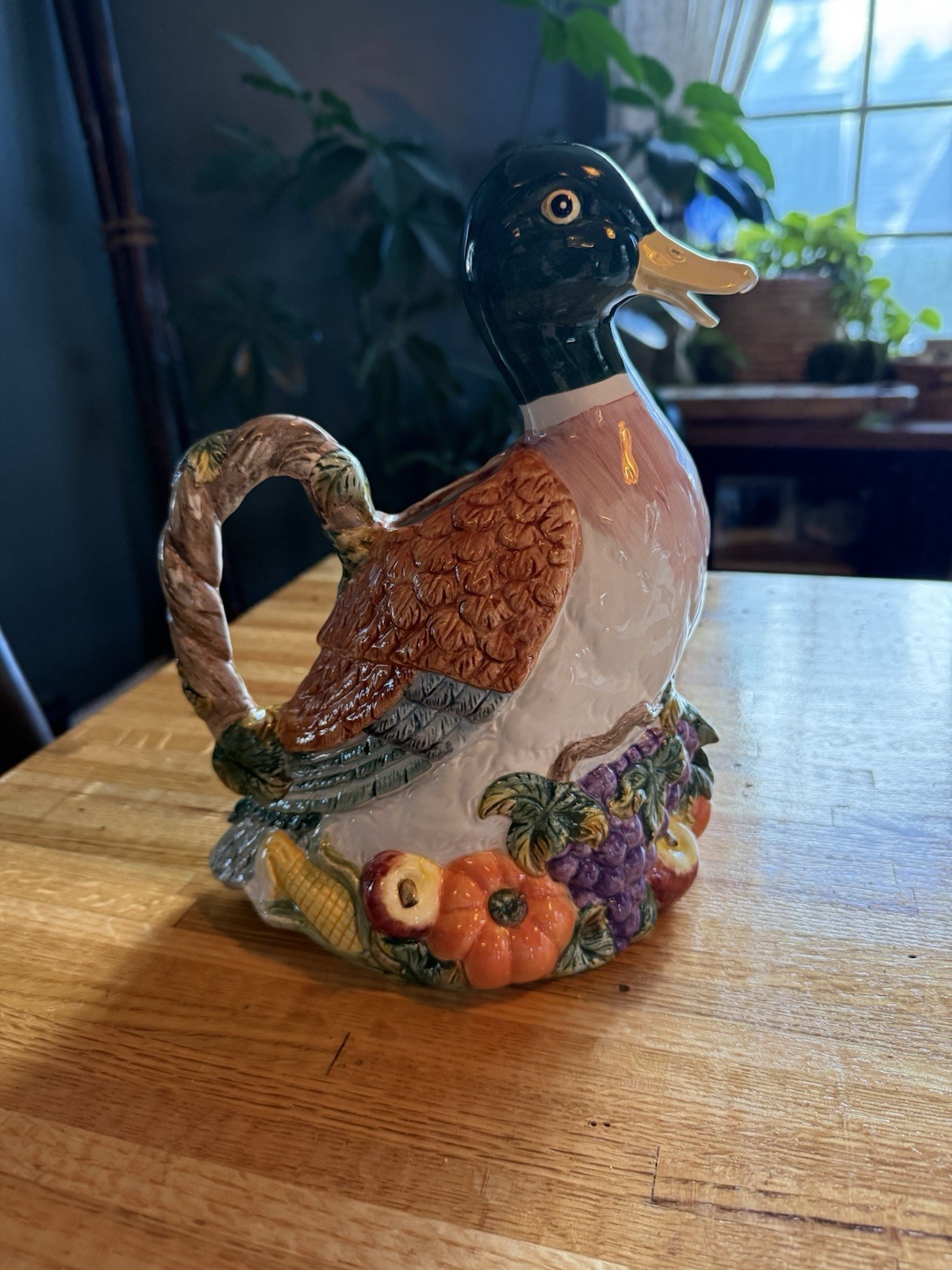 Vintage 1993 Fitz & Floyd Omnibus Mallard Duck Pitcher 1 3/4 Qt Harvest Cutie