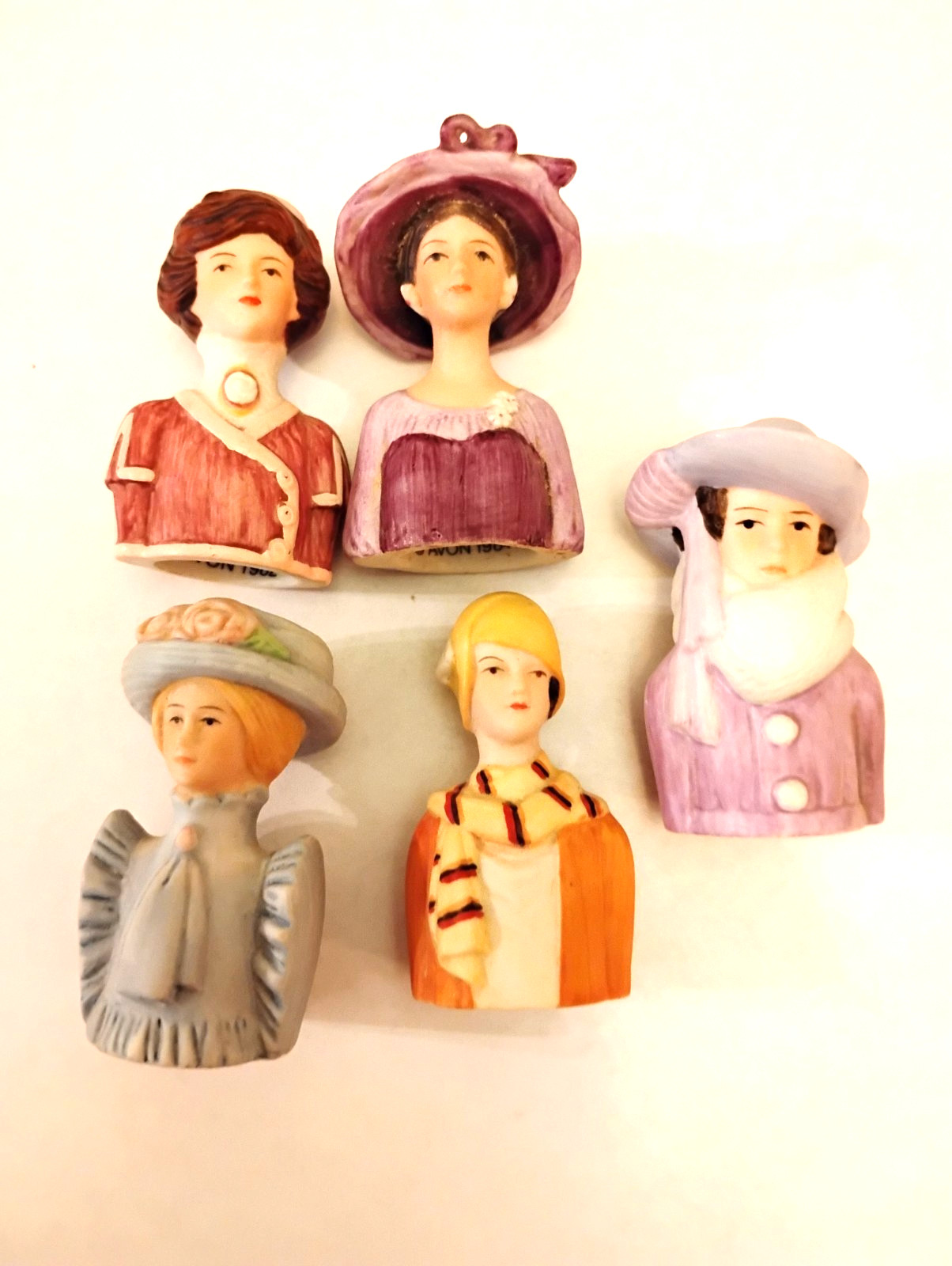 Vintage Avon Thimble Ladies, 1980s, Porcelain Thimbles, American Fashion, Five