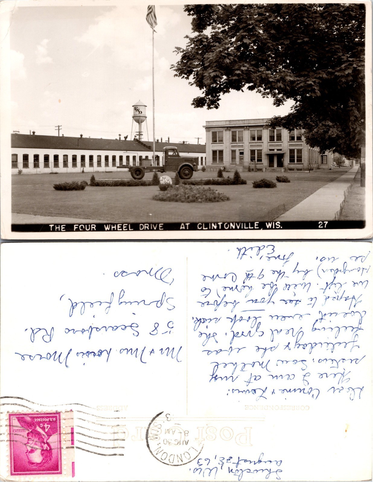 Vintage FWD Four Wheel Drive Clintonville WI Real Photo Postcard 1963 RPPC