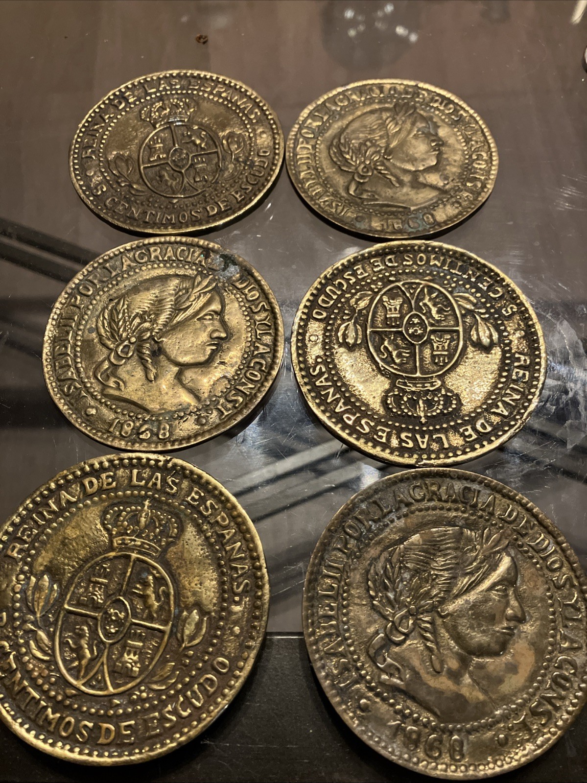Lot of 4  Antique Coasters  Jumbo Large Spanish Coins 3\