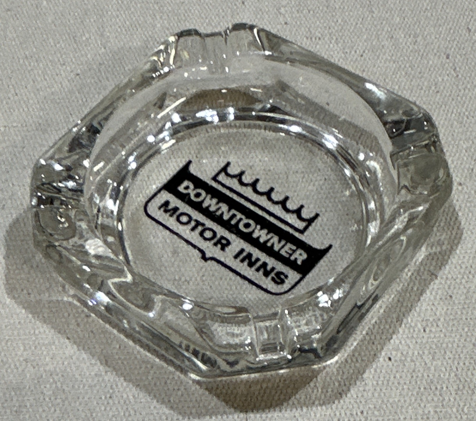 Vintage '60s Downtowner Motor Inns Clear Glass Square Advertising Ashtray
