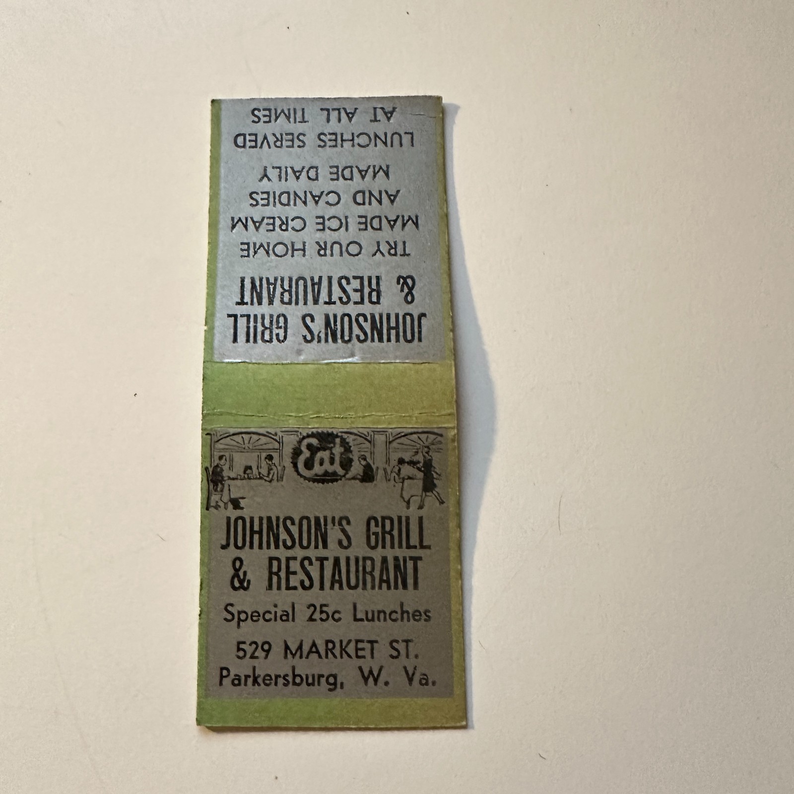 Johson's Grill & Restaurant Parkersburg W. VA Vintage Matchbook Cover 4MB121-5